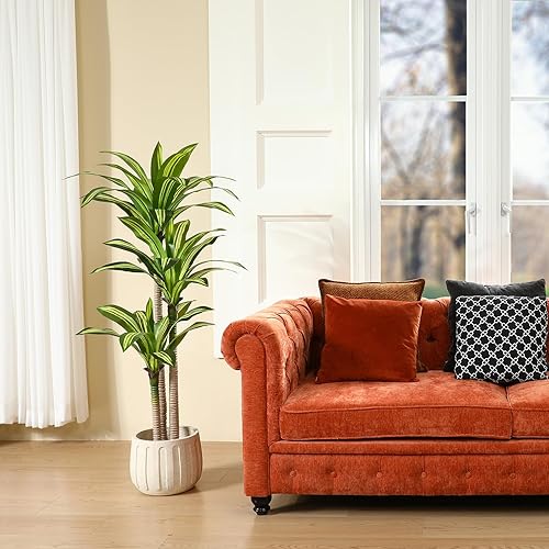 Miniatura 4 de Plantas artificiales, árbol de Dracaena de 5 pies, plantas de imitación para interiores y exteriores, árbol falso con cesta tejida de hierba marina,