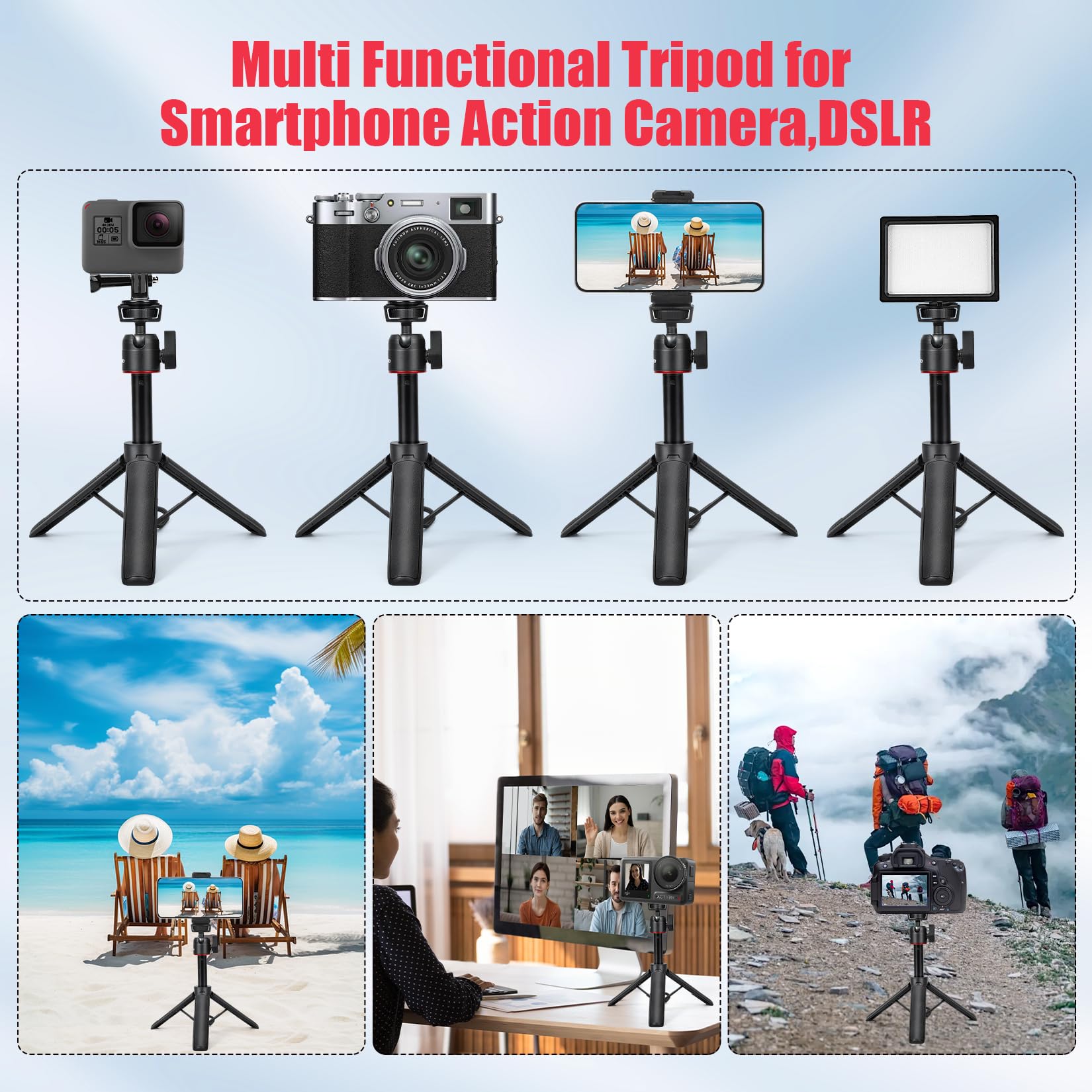 Soporte extensible para vlog, mini trípode para cámara de selfie, altura ajustable de 8 a 23.6 pulgadas, rotación de 360 grados, trípode de viaje ligero para vlogging, transmisión en vivo