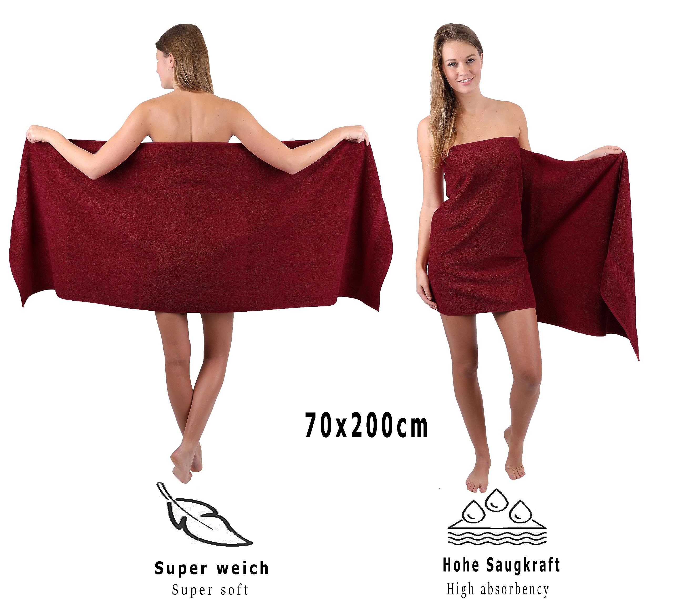 Betz 6 sztuk ręczników do sauny, zestaw ręczników do sauny, jakość premium, 100% bawełna, frotte, rozmiar XXL, 70 x 200 cm, kolor rubinowy