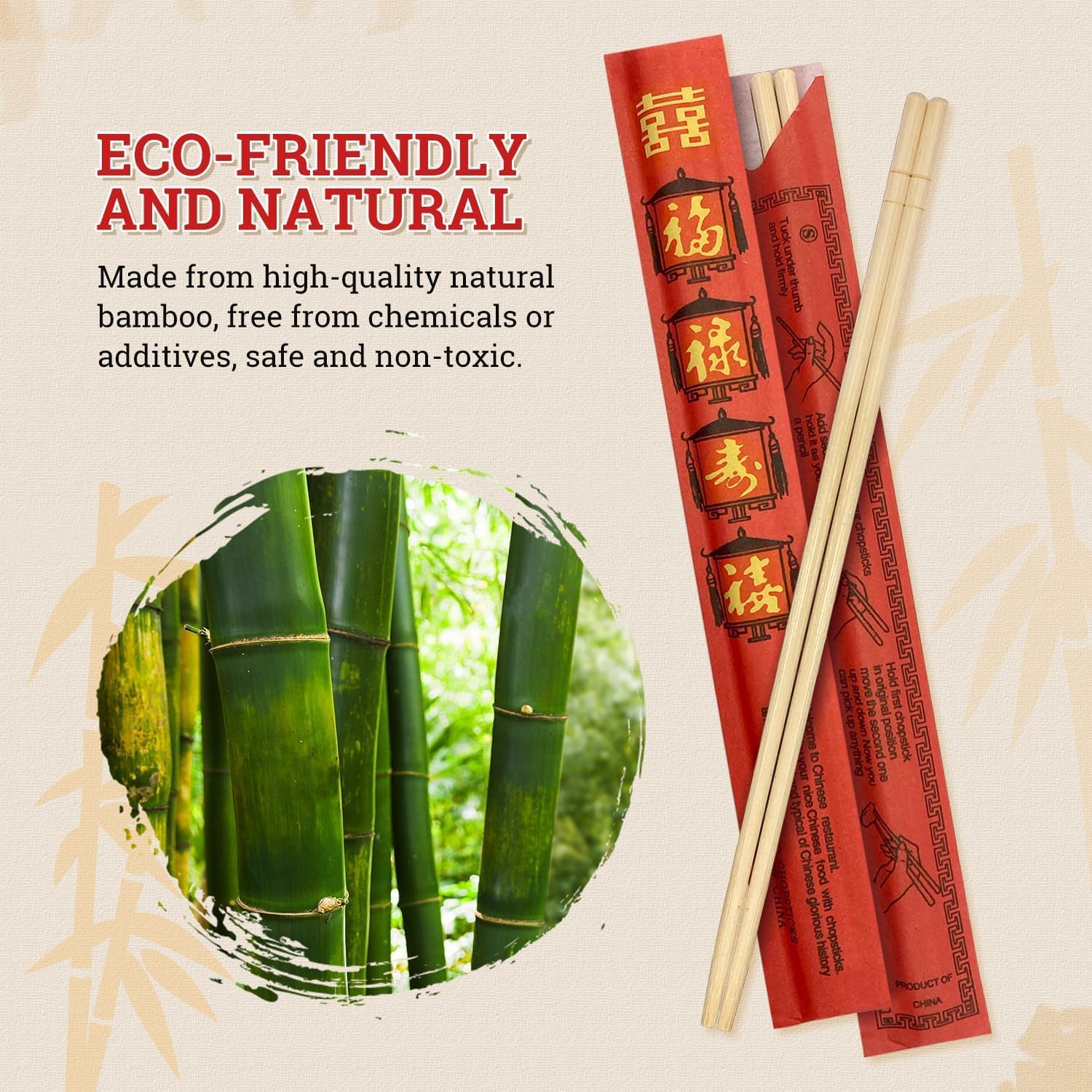 52USA Disposable Chopsticks 2000 Pairs – Individually Wrapped, Natural Bamboo Chopsticks for Restaurants, Takeout, Catering, Parties – Bulk Pack of 2000 Sets
