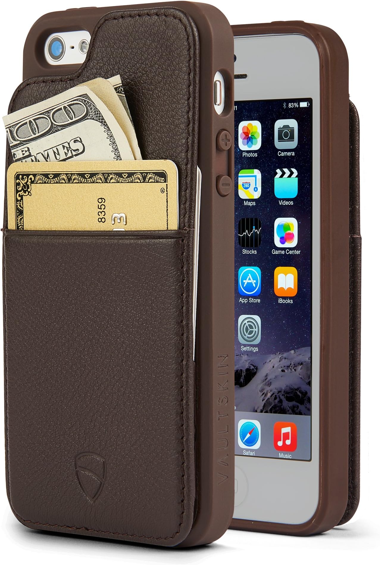 VaultskiniPhone SE / 5S Walle Case, Eton Armour iPhone SE / 5S Case Wallet, Slim, Minimalist Genuine Leather Case - Holds up to 8 Cards/Top Grain Leather (Brown)