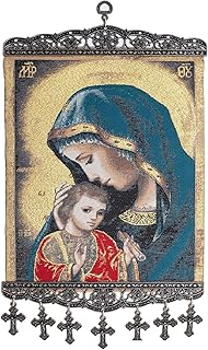 JesJesus Christ and Virgin Mary Catholic Wall Art Banner – Handmade Christian Orthodox Religious Icon Hanging Decor – 15.7 Inch – Ideal Gift for Christmas & Easter