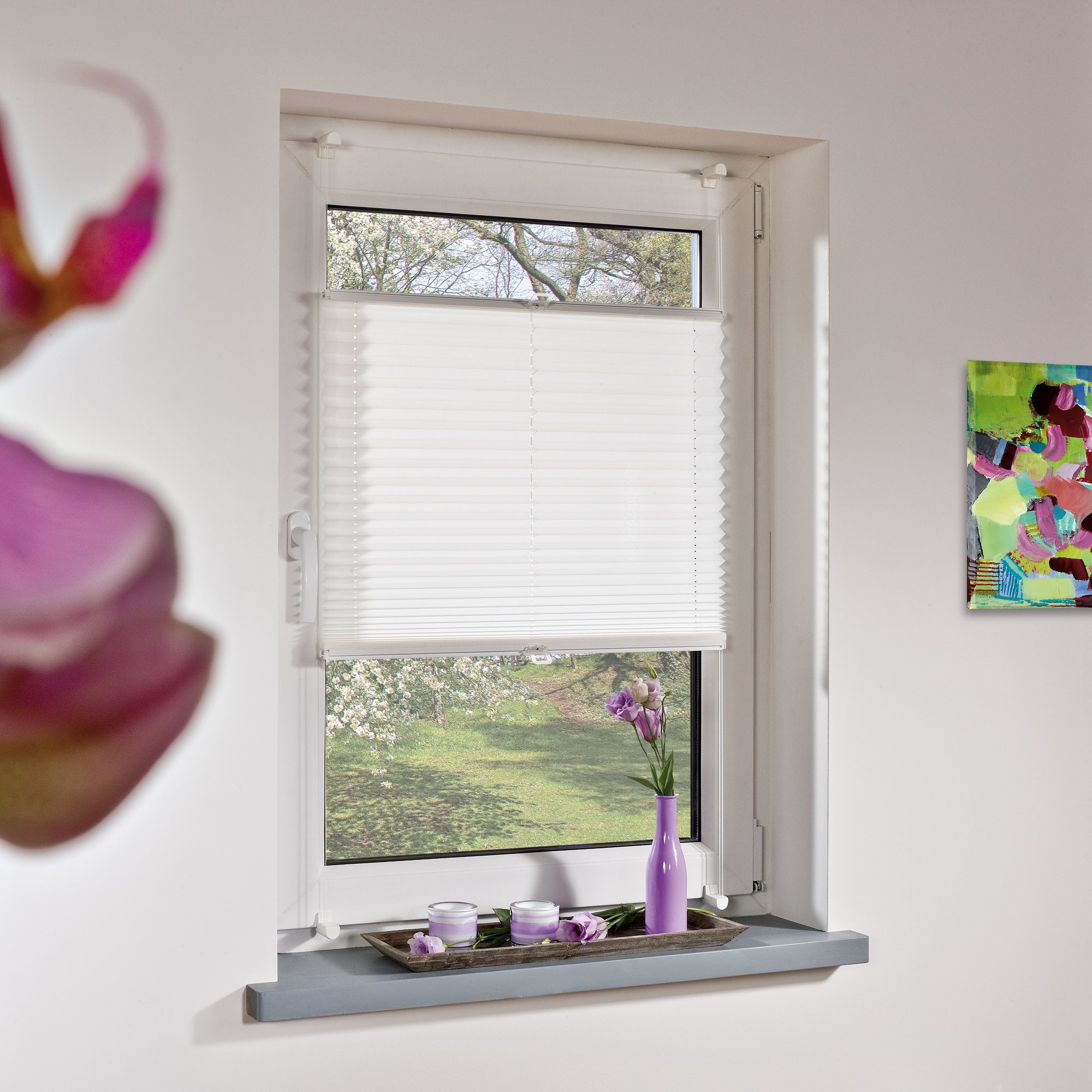 Liedeco® Plissee verspannt mit Klemmträger; 70 x 130 cm weiß (BxH); lichtdurchlässig blickdicht stufenlos verstellbar; leichte Montage ohne Bohren; Klemmen am Fenster; KlemmfixPlissee als Sonnenschutz