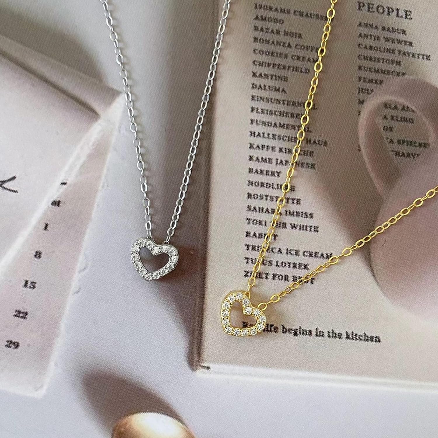 925 Sterling Silver CZ Heart Charm Necklace for Women 14K Gold Plated Cute Dainty Love Pendant Necklaces for Mom Daughter Trendy Elegant Hollw Heart Choker Valentine's Day Brides Jewelry Gifts for Her - Image 4