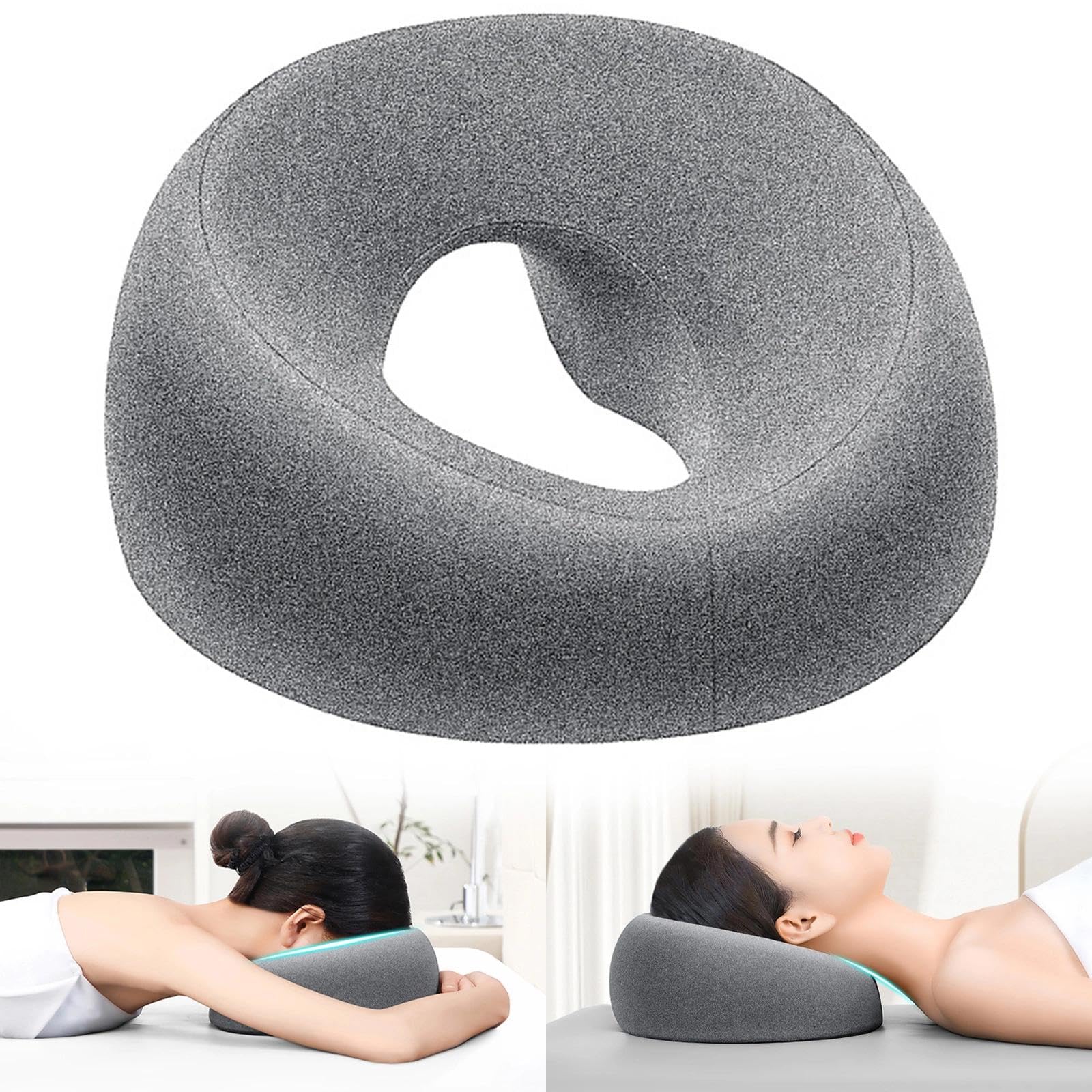 Almohada de Masaje Facial Boca Abajo con Agujero - Reposacabezas en Forma de U con Espuma Viscoelástica - Ideal para Camillas de Masaje, SPA, Salones de Belleza y Uso Doméstico（Gris）