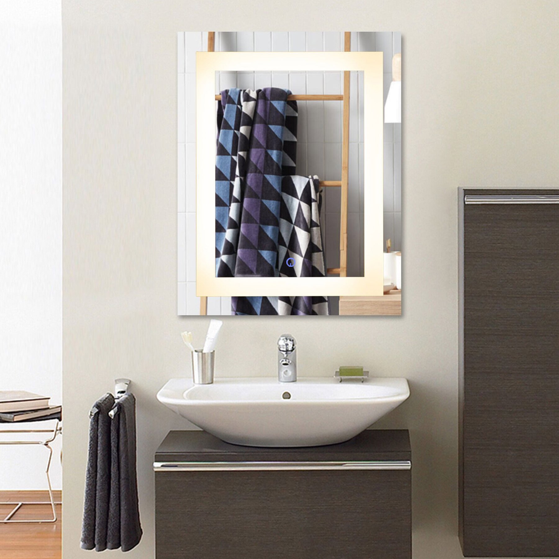 COZ Wall Mounted LED Mirrors, Modern Lighted LED Bathroom Mirror, Dimmable Rectangle Touch Wall