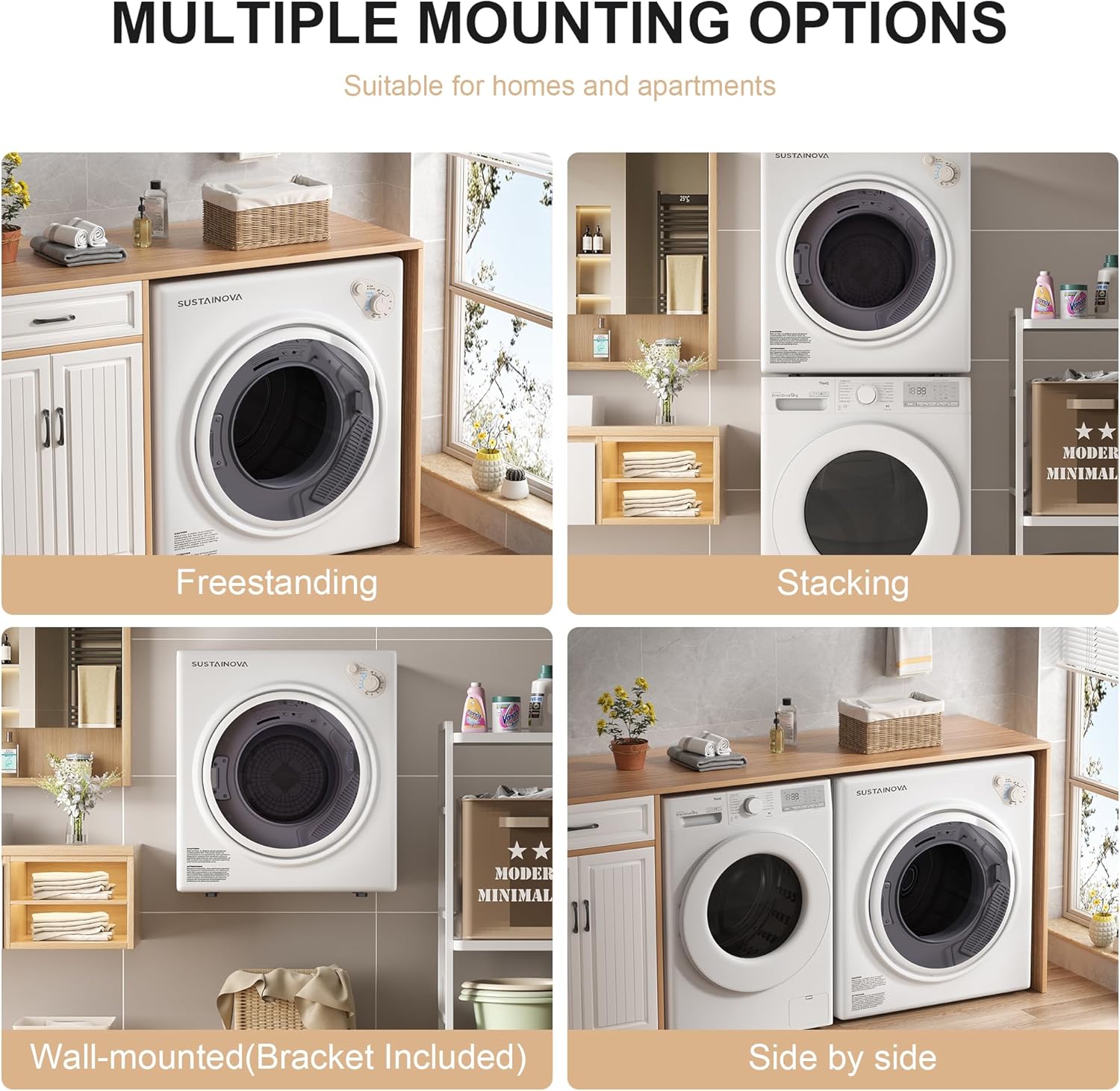 Multiple mounting options for the Elevon Portable Clothes Dryer