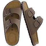 CUSHIONAIRE Plano Slip-On Sandals for Women with Arch Support, Adjustable Buckle Straps, and Stitched Outsole – Casual Flat Summer Womens Sandals