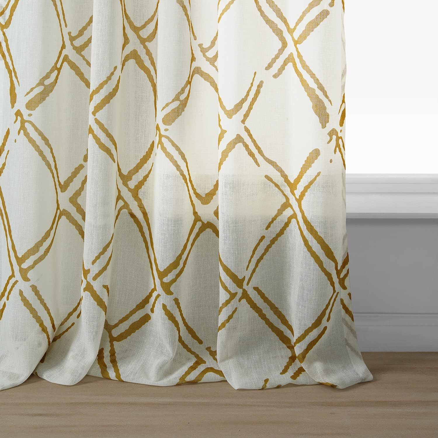 HPD Half Price Drapes Geometric Printed Sheer Curtain for Bedroom 96 Inches Long (1 Panel) - Rod Pocket Curtains for Living Room & Windows 50 X 96, Normandy Gold