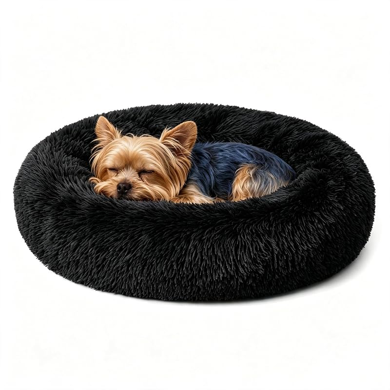 Cama redonda para cães e gatos com pelúcia, base impermeável e antiderrapante Homeuslynn, 50,8 x 50,8 x 20,3 cm, 1 unidade
