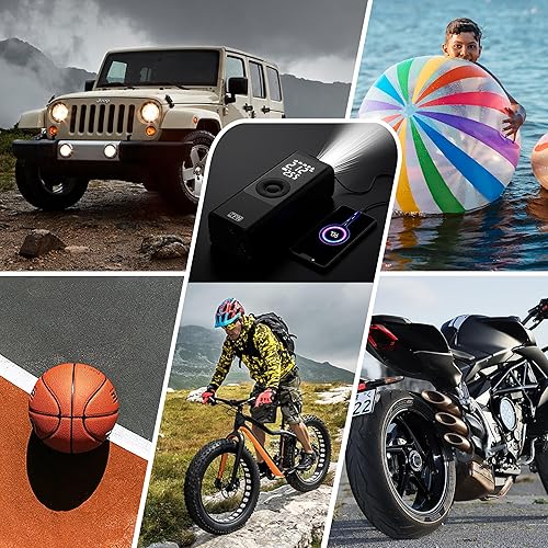 Miniatura 5 de ZPN Inflador de neumáticos, compresor de aire portátil, eléctrico de 150 PSI con medidor de presión digital, 3 bombas de aire de 2000 mAh para