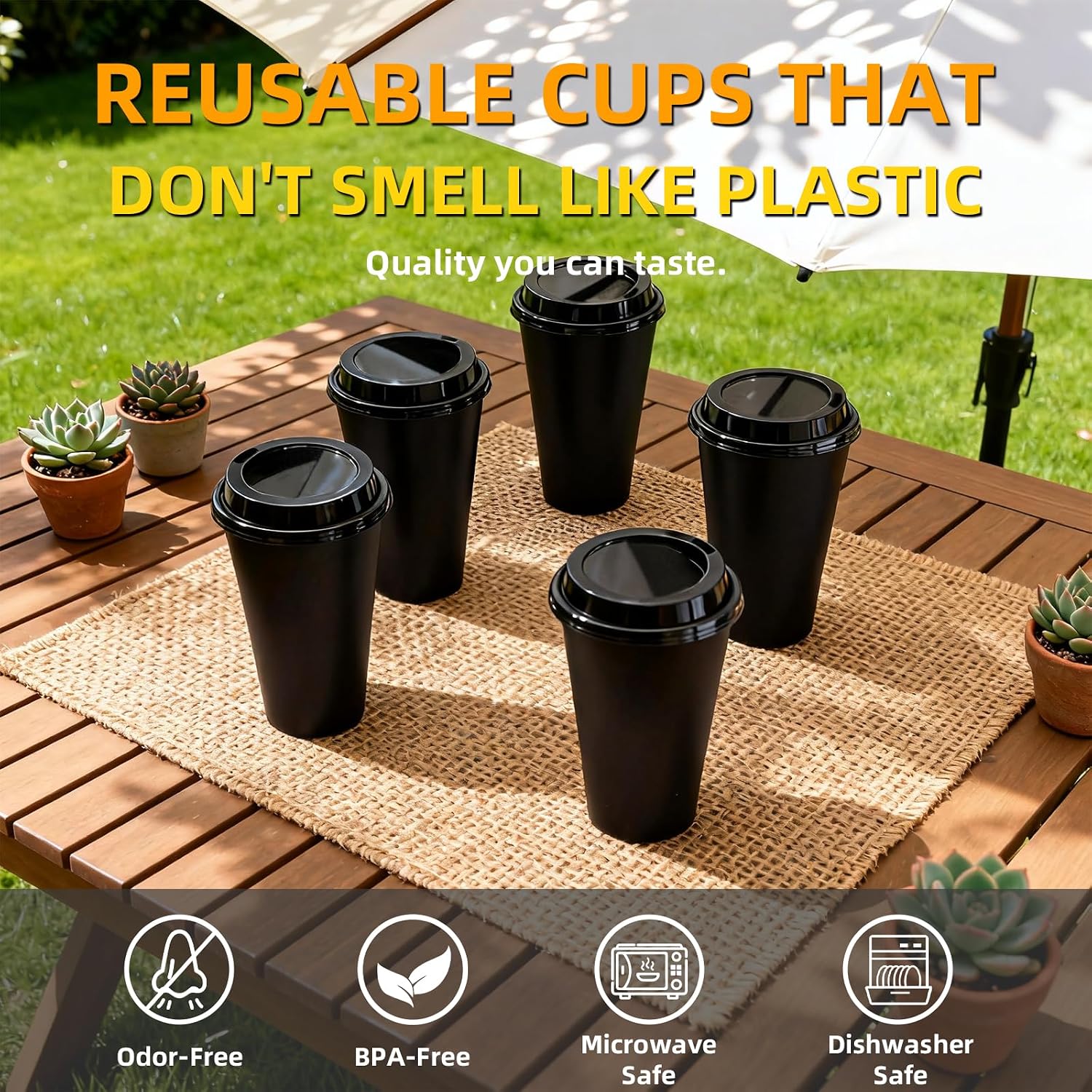 Plastic Reusable Coffee Cups with Lids, 4 Pack