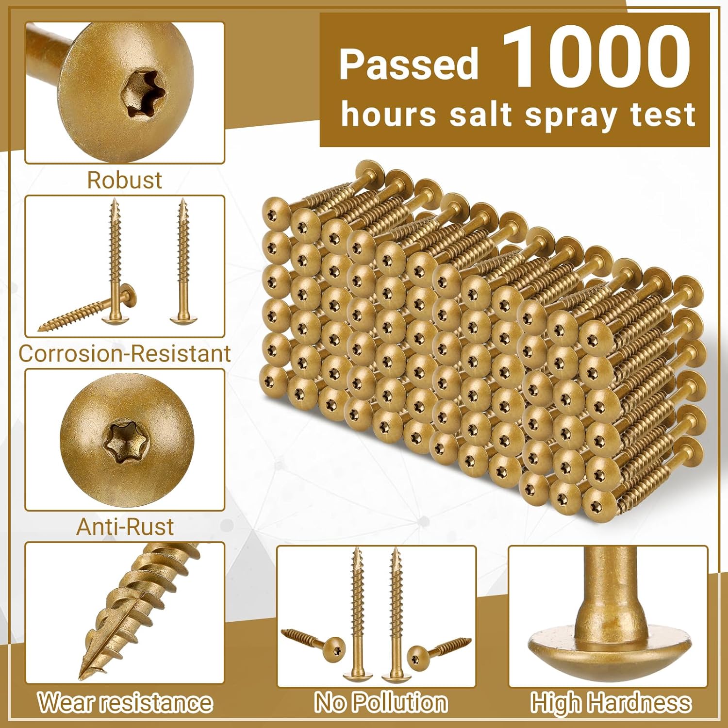 125 Pcs 5/16" x 3" Deck Screws Star Drive Construction Lag Screws 5lb Gold Ceramic Coated Bronze Rust Resistant for Outdoor Wood Fence Projects Stairs