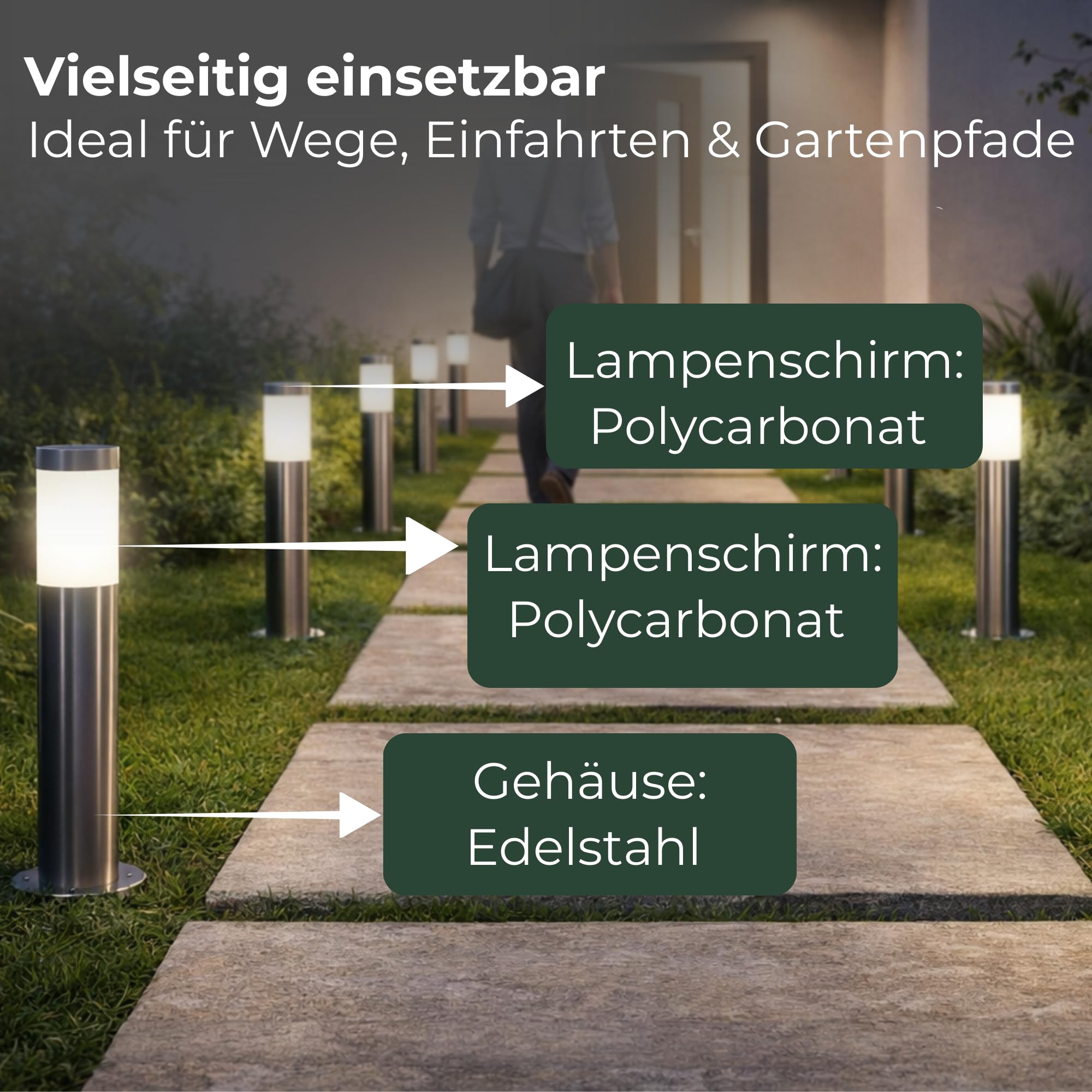 Novatool 4x Wegeleuchte I 45 cm I mit Erdspieß I Edelstahl I IP44 I E27 Sockel I Wegebeleuchtung aussen Aussenleuchten Garten Standleuchte Terassenleuchte Gartenleuchte stehend Terrassenlampe