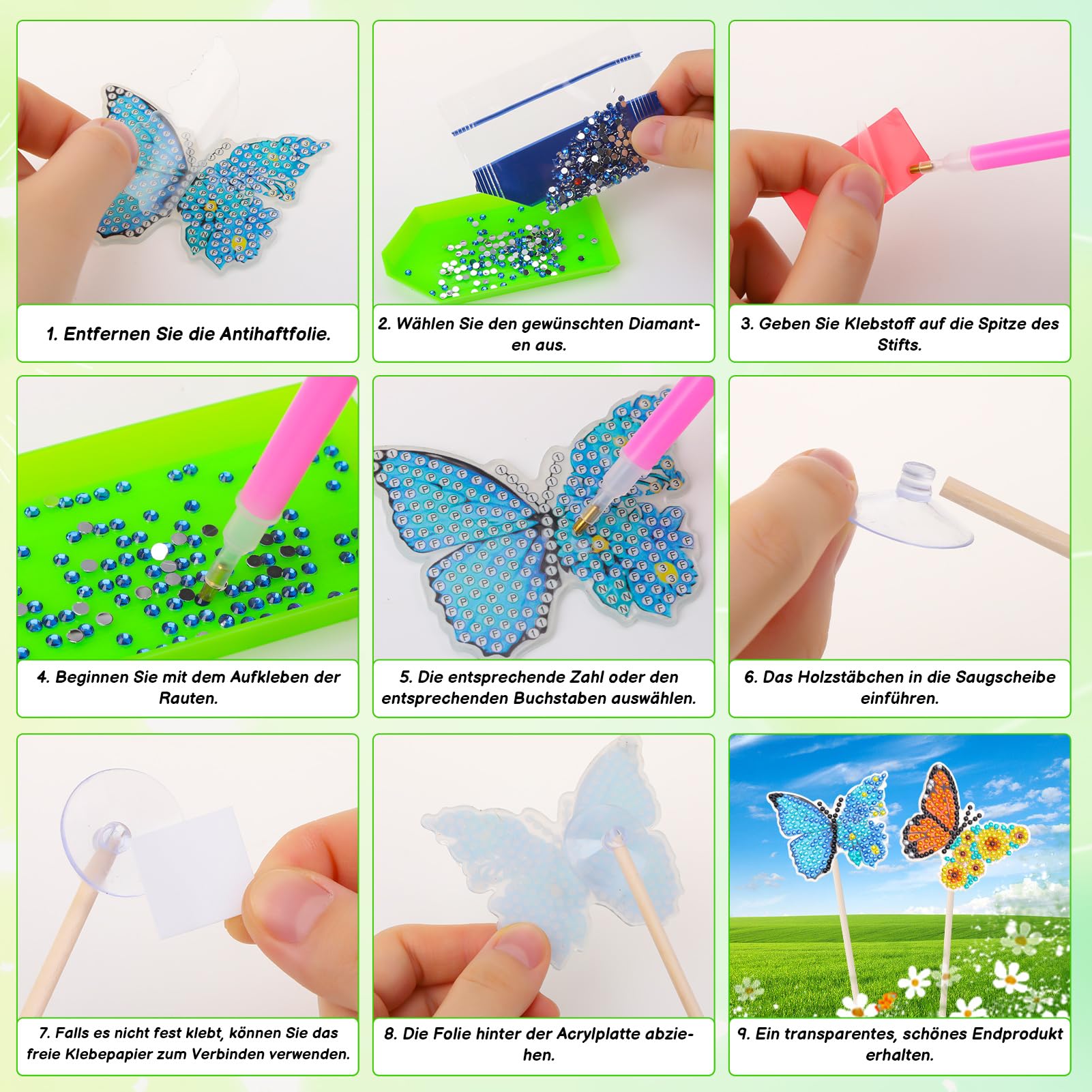 Nuangoo Diamond Painting Schmetterling 12er Set | DIY Bastelset Für Frühling Deko