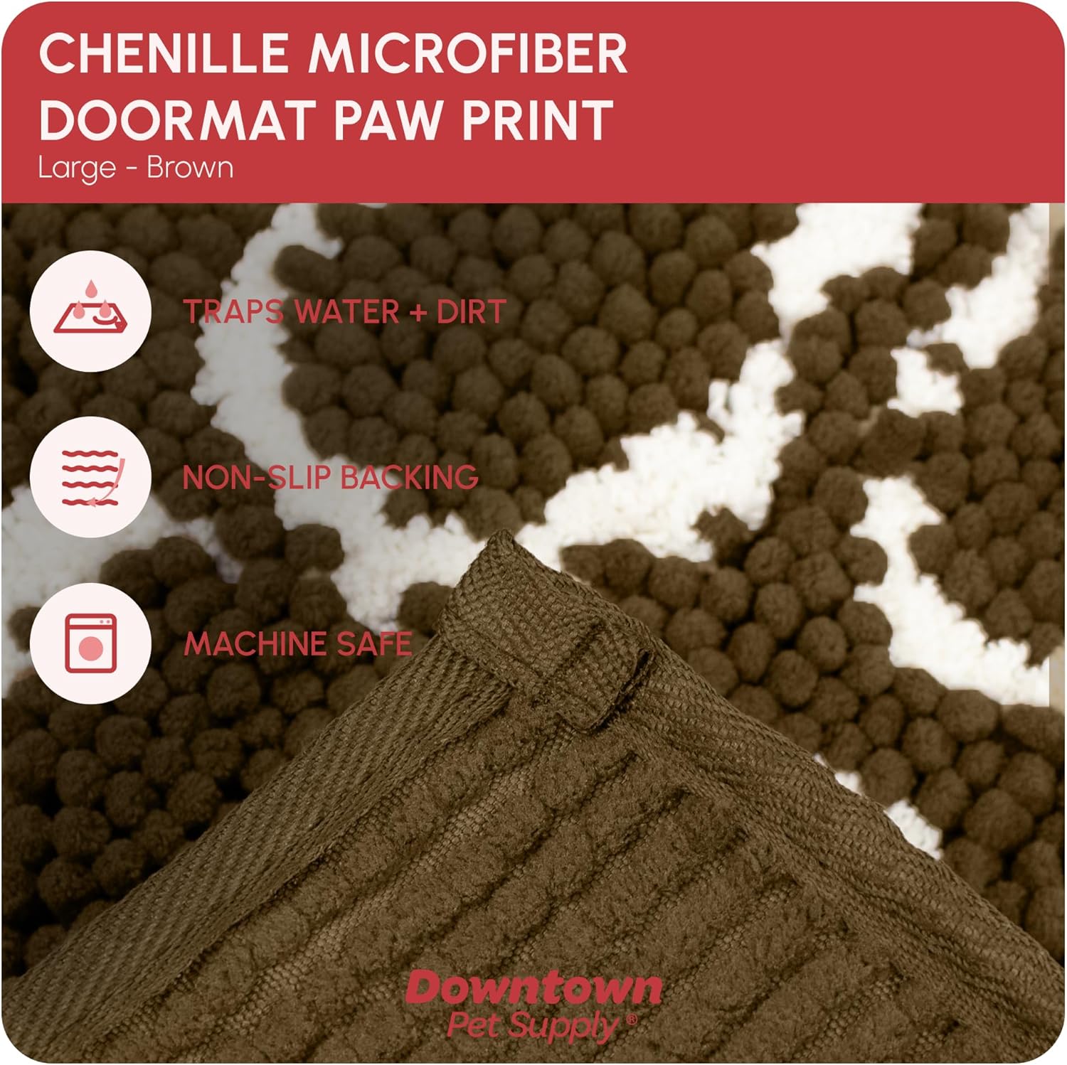 My Doggy Place Microfiber Dog Mat for Muddy Paws, 36" x 26" Brown with Paw Print - Absorbent and Quick-Drying Dog Paw Cleaning Mat, Washer and Dryer Safe - Non-Slip Rubber Backed Pet Mat, Large