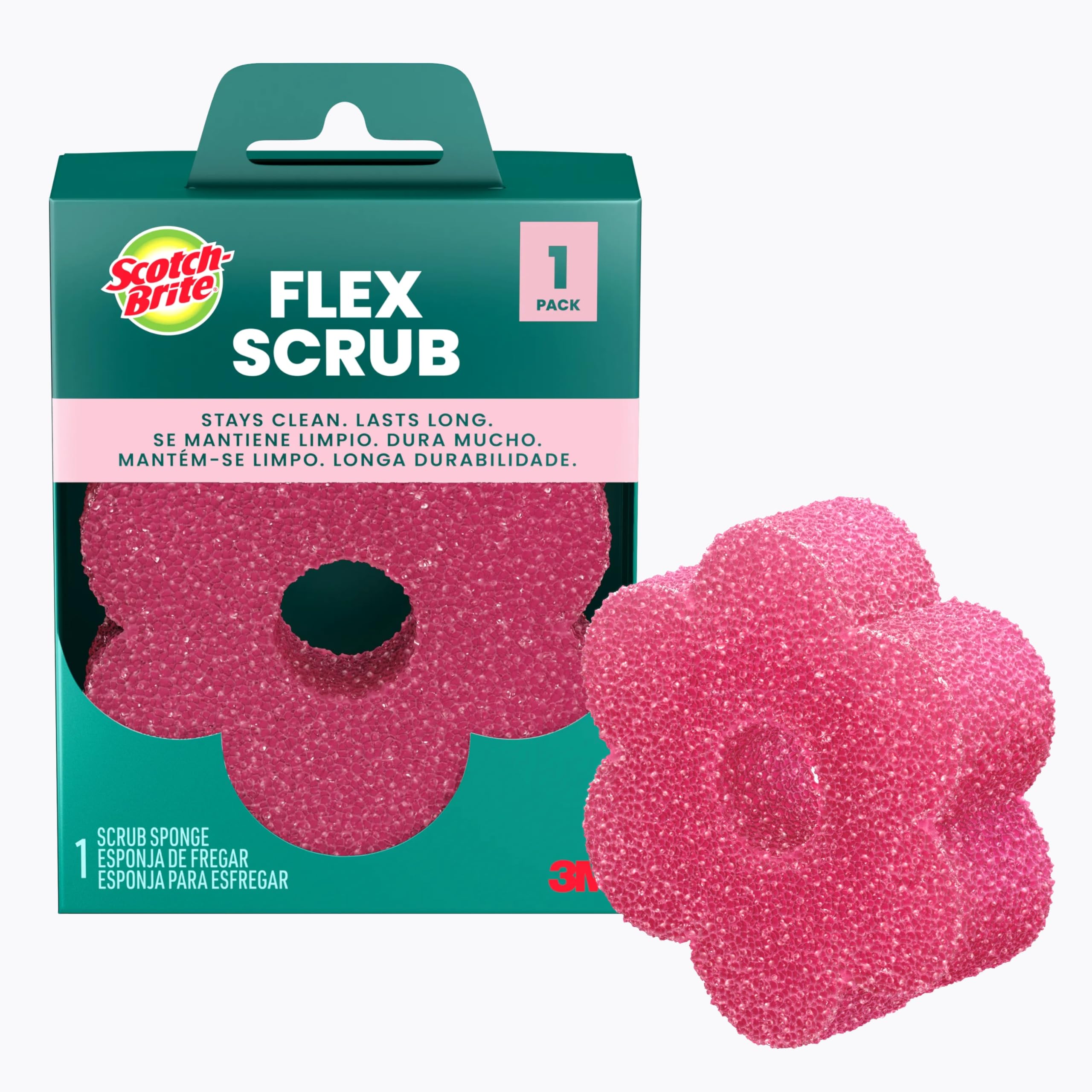 Scotch-Brite Pink Flex Scrub, Non Scratch Scrubbing Sponge With Flexible Shape - Multipurpose Scrubber For Kitchen, Bathroom And Home Cleaning, Washable