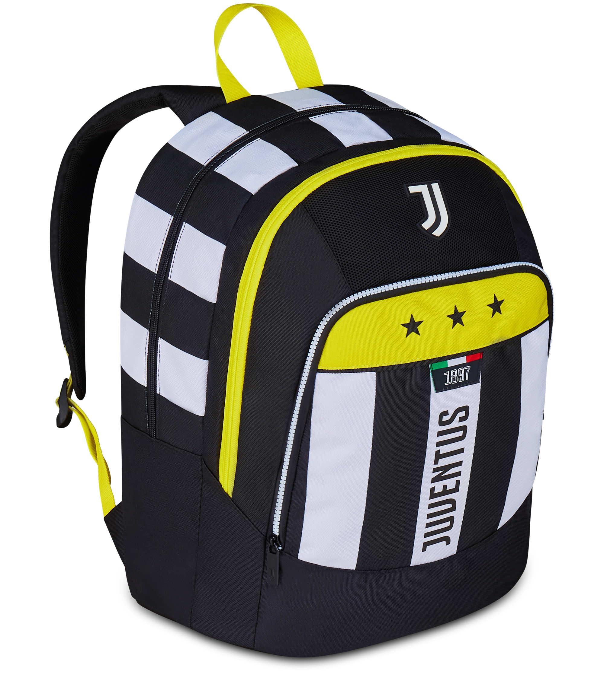 Seven Juventus Zaino Scuola Advanced, Bianco e Nero, Doppio Scomparto e Tasca per Borraccia, 29 L,Scuola Elementare, Zaino Bambino Calcio