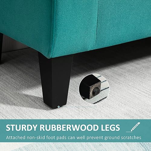 Miniatura 8 de HOMCOM Banco otomano de almacenamiento con botones, banco tapizado con reposabrazos enrollados para sala de estar o pasillo, color verde