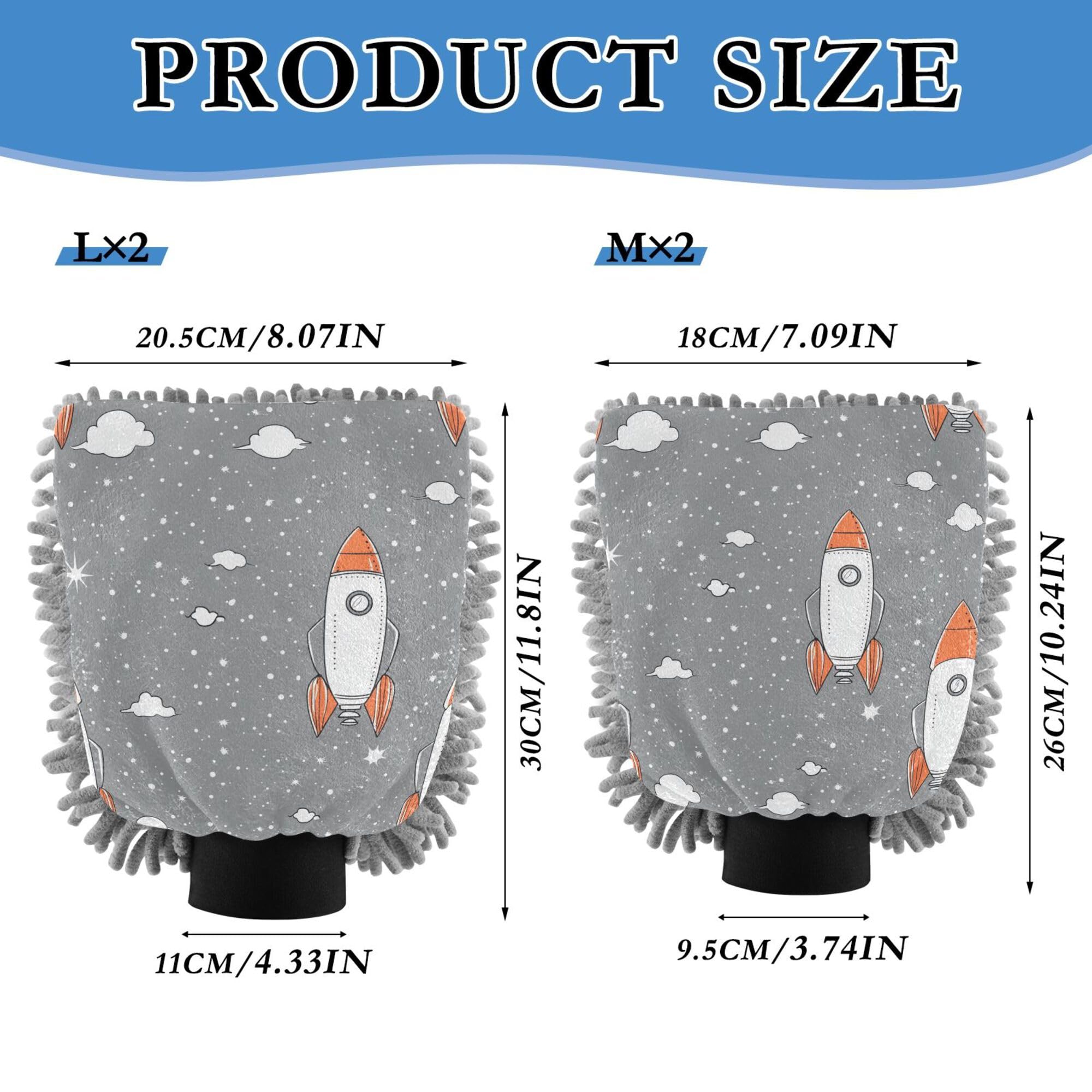 Space Rockets Gray Wash Mitt Microfiber 2 Pack Gloves for Cars Washing Scratch-Free Clean Safe Mitt for Wash Drying