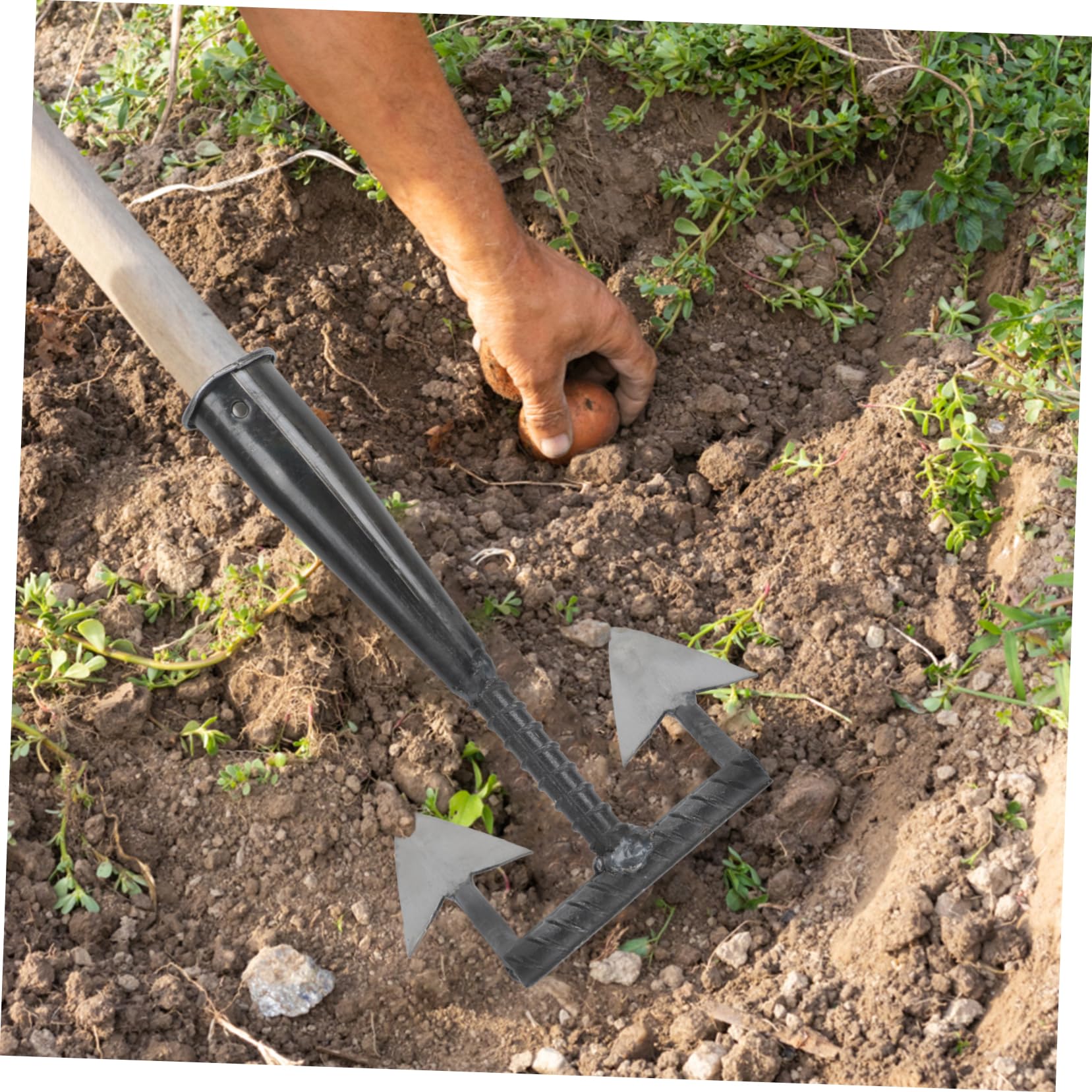 Kisangel Azada Triangular Duradera para Jardinería Herramienta Manual para Plantar Flores Zanjas y Abonar Diseño Integral Resistente para Huertos y Invernaderos