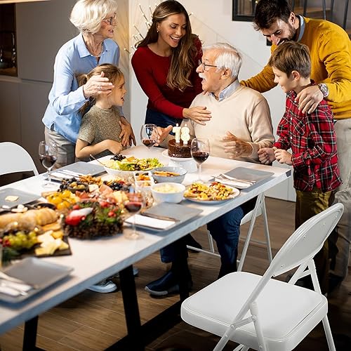 Miniatura 27 de VINGLI Paquete de 6 sillas plegables con asientos acolchados, marco de metal con asiento y respaldo de piel sintética, capacidad de 350 libras, Negro