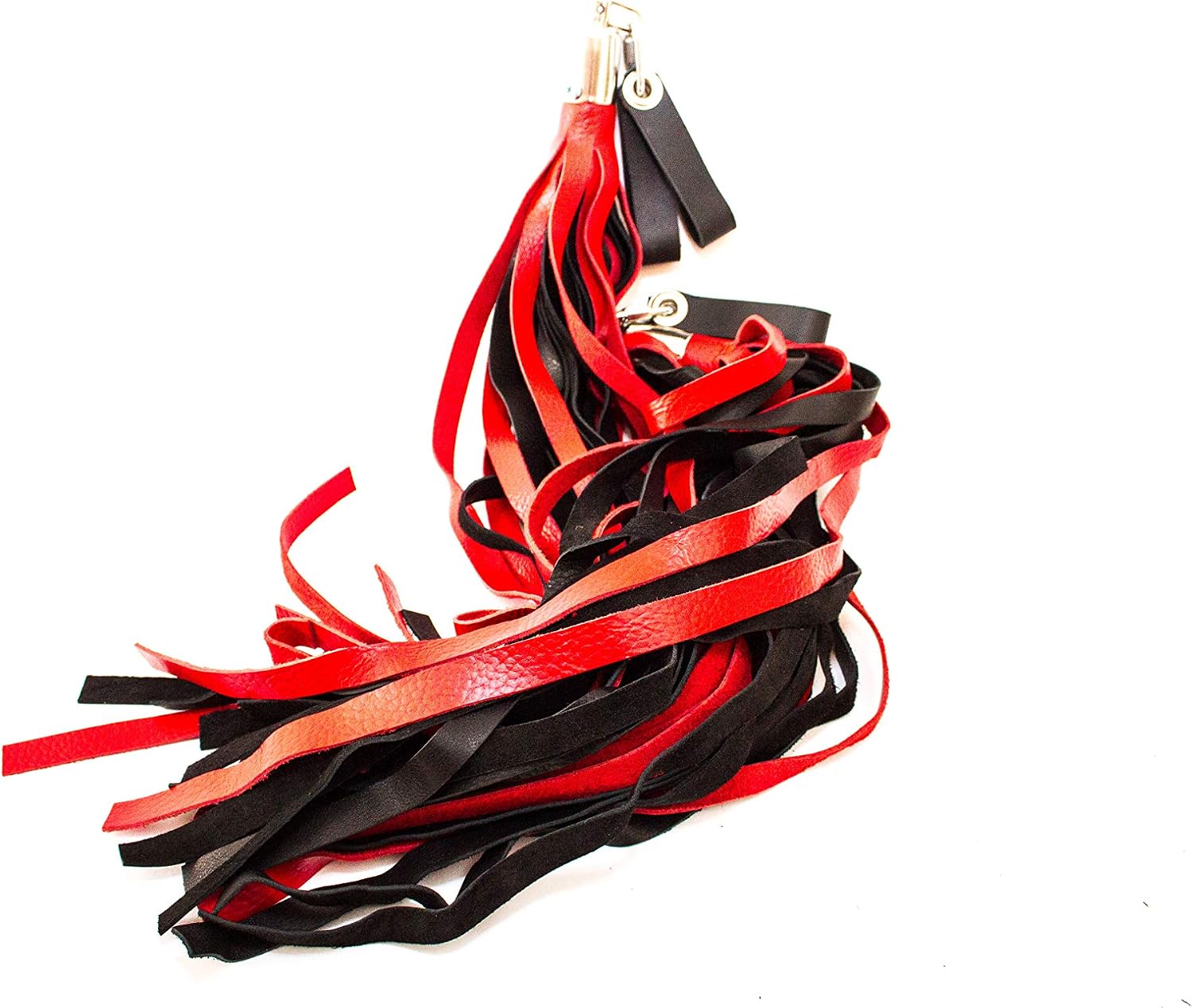 Swivel Floggers with Finger Loops Black Leather and Rubber (Black)