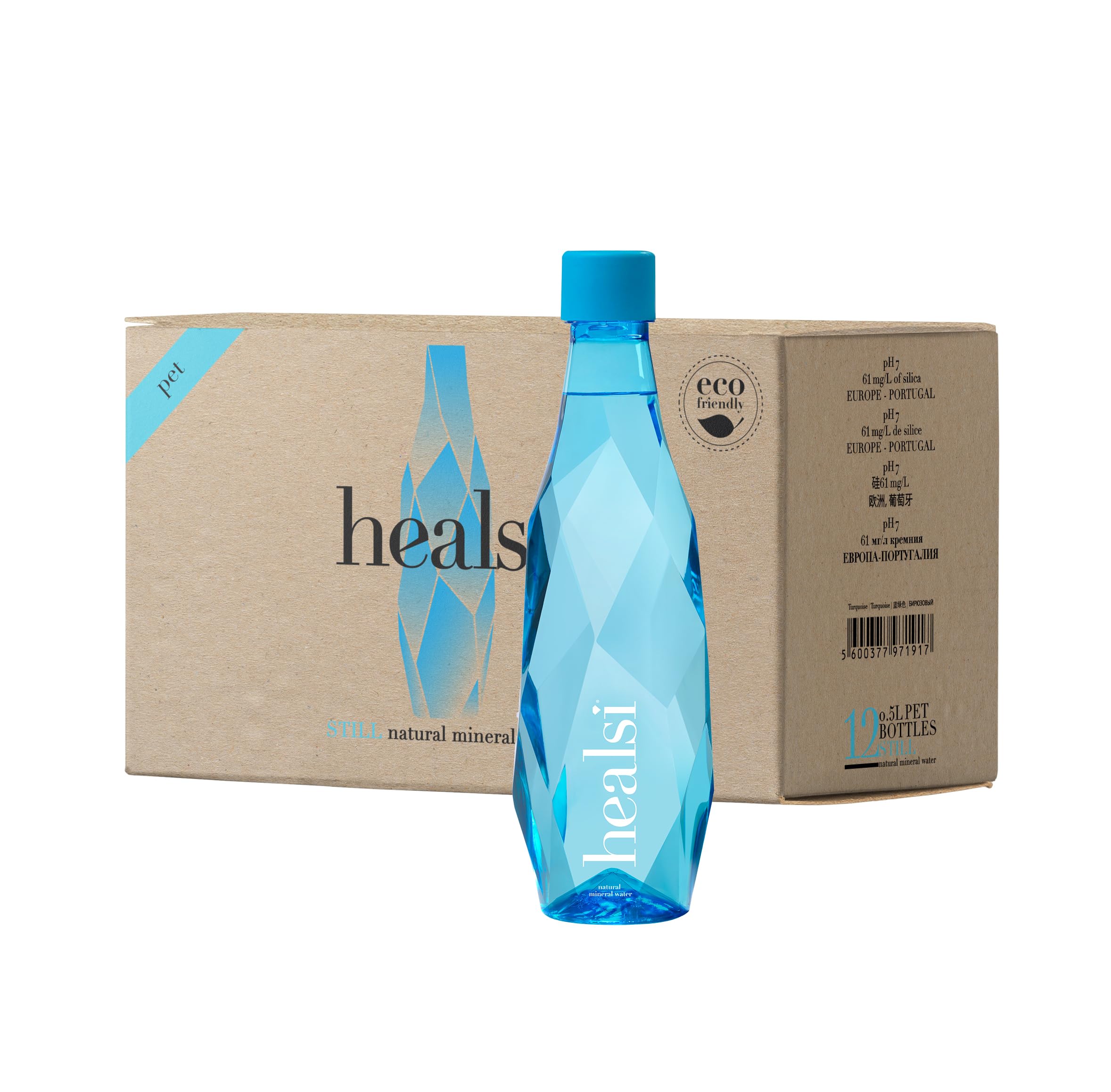 healsi Natural Artesian Still Water, pH7, rich in silica. (12 x 16.9 fl oz turquoise PET)