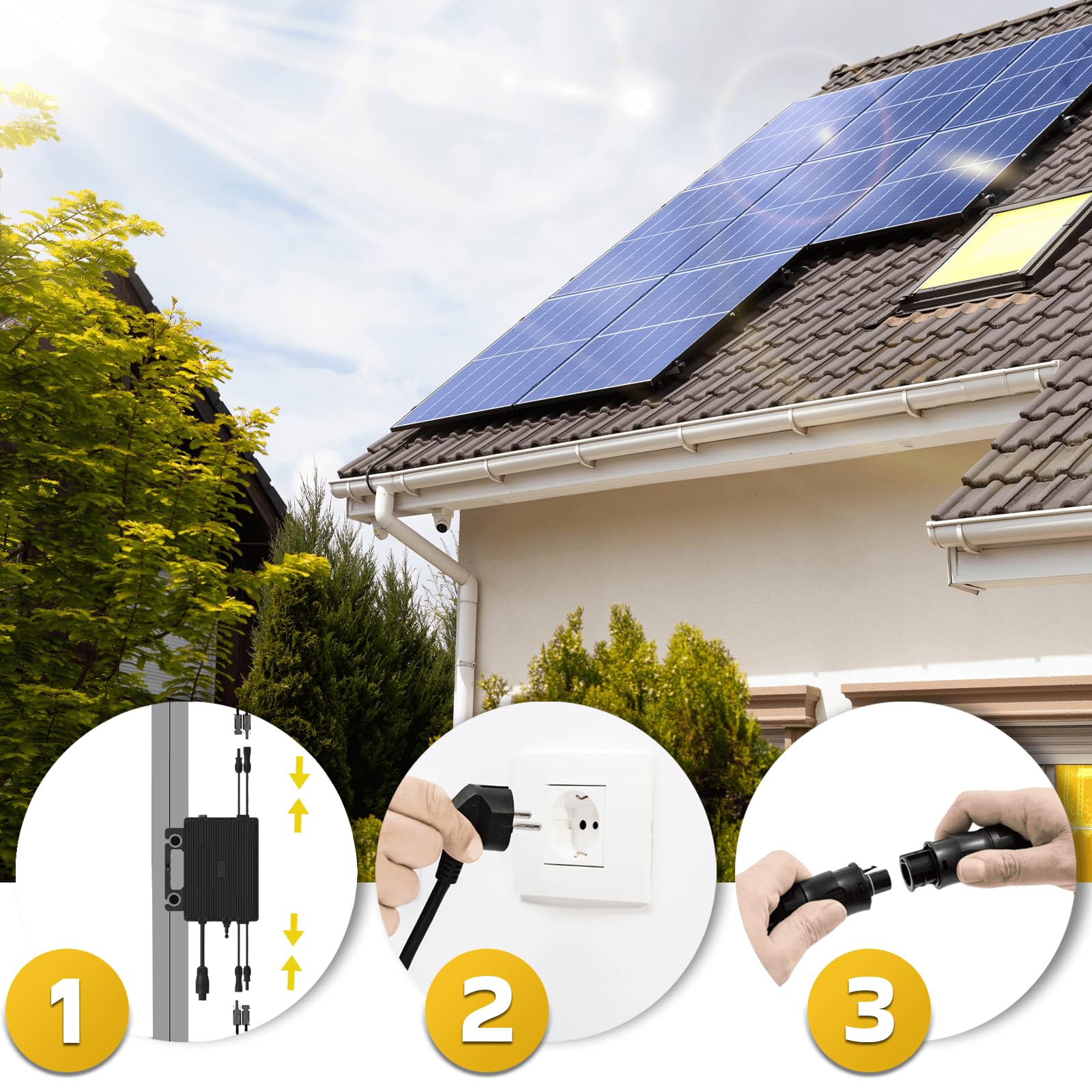 SUNNIVA 1000W Balkonkraftwerk BIFAZIAL FULLBLACK komplett Steckdose ASTRO-E 800W Wechselrichter, PV Solaranlage, 2x 500W Glas Solarmodule, inkl. 5m Kabel, Bluetooth WIFI, Komplettset