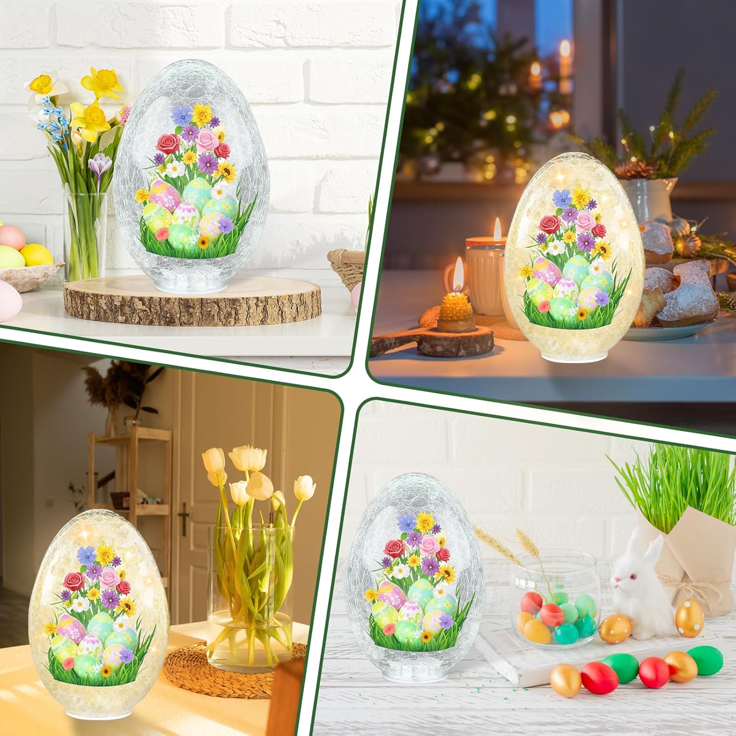 2PCS Easter Egg Light Crackle - 5.75 x 5.25 x 8.25'' Glass Easter Eggs Illuminated Sphere Glitter Orb Decorative Battery Operated Lamp,Decorative Easter Eggs for Home Decor (2, Easter)