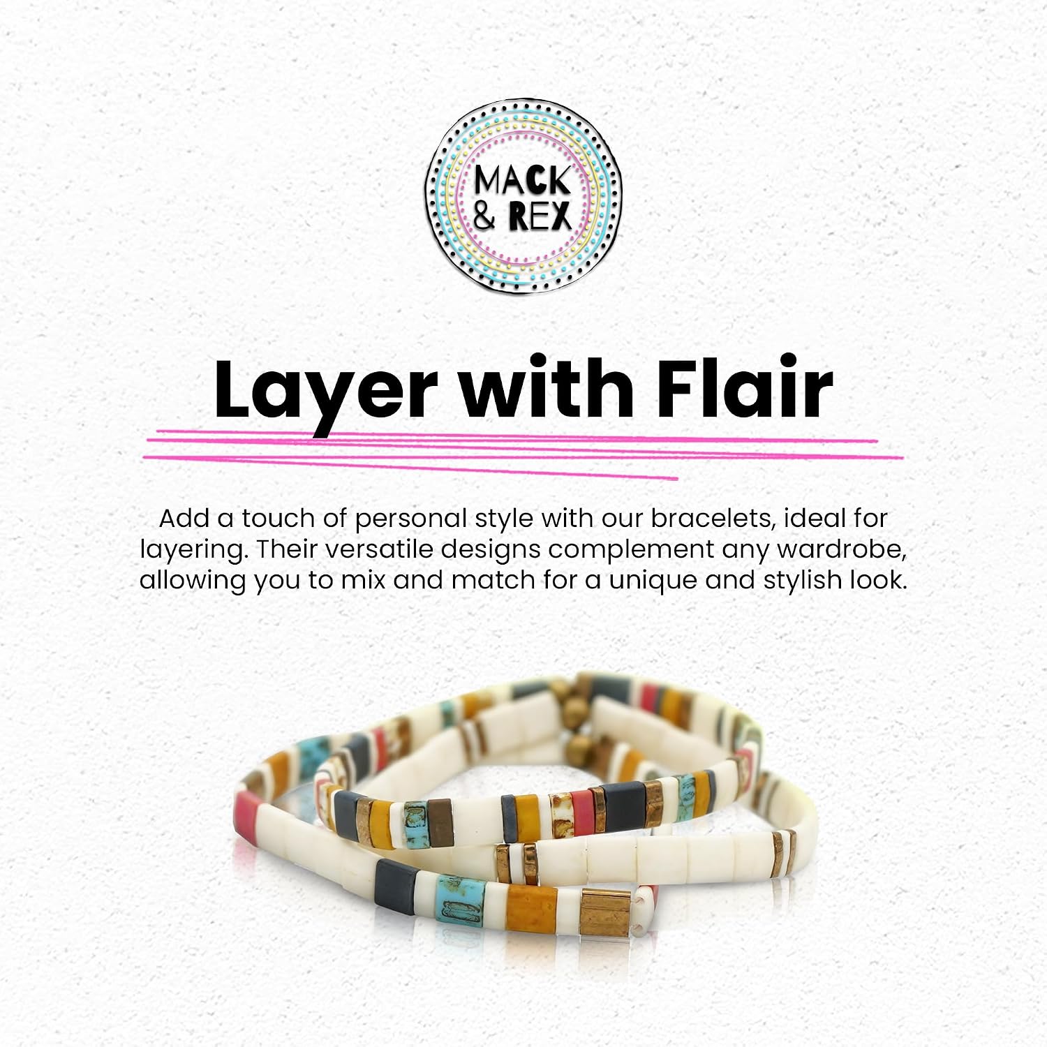 Mack and Rex Tila Bracelets - (Carolina Beaches) Durable and Waterproof Stretchy Tile Beaded Bracelets, Lightweight and Comfortable, Ideal for Layering - Bracelets for Women - Ideal Gifts
