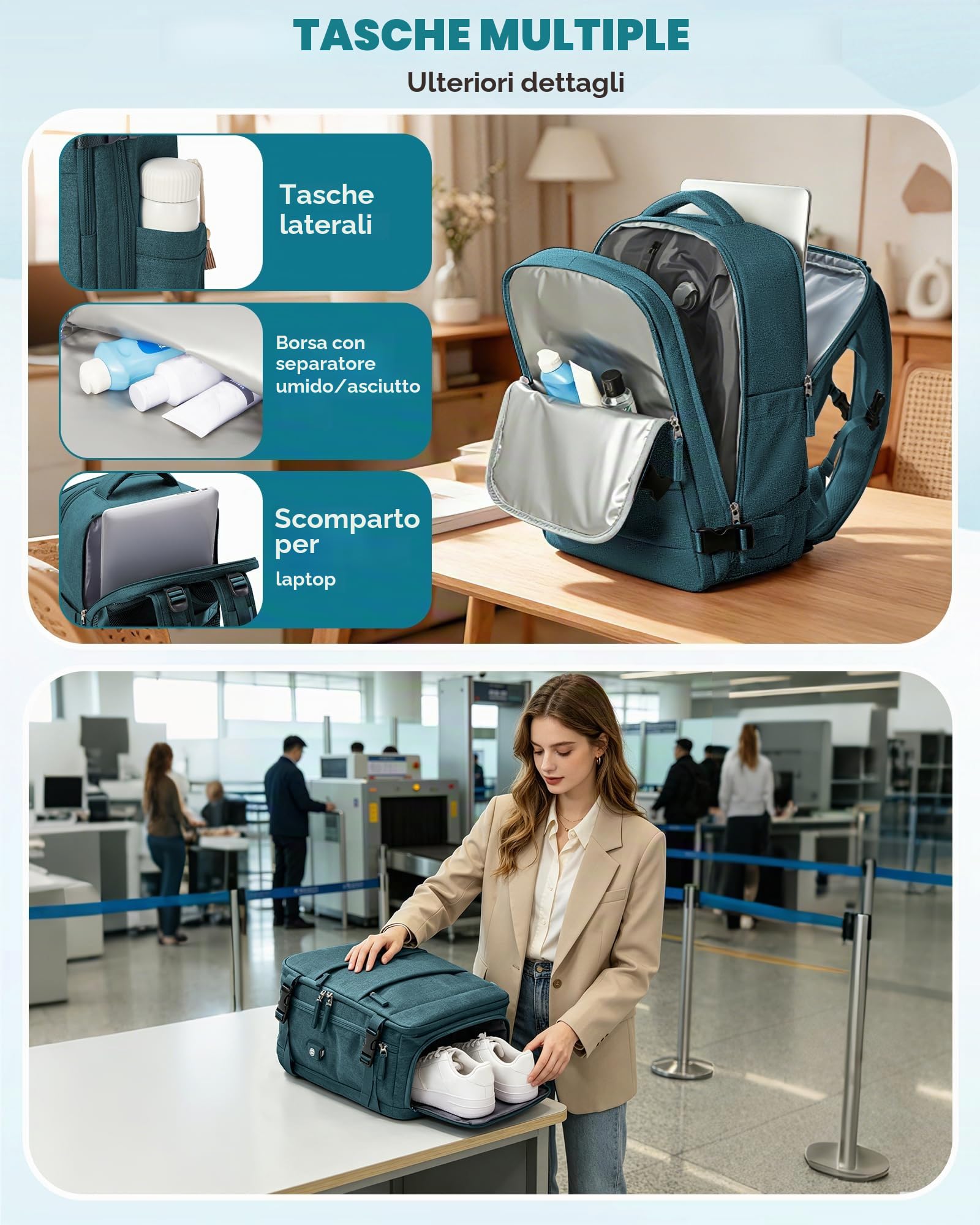 SZLX Zaino Ryanair 40x30x20 Sottovuoto con Pompa Zaino Ryanair 40x20x25 Donna Zaino da Viaggio Wizzair Bagaglio a Mano Uomo per Laptop da 14 Pollici Borse da Cabina 45x36x20 Easyjet con Porta Scarpe