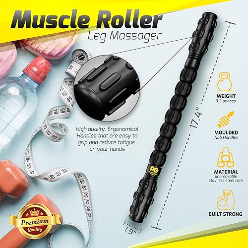Vista 2 de Physix Gear - Rodillo de masaje muscular para piernas, rodillo de masaje para tejido profundo para atletas, rodillo muscular de terapia física, Negro