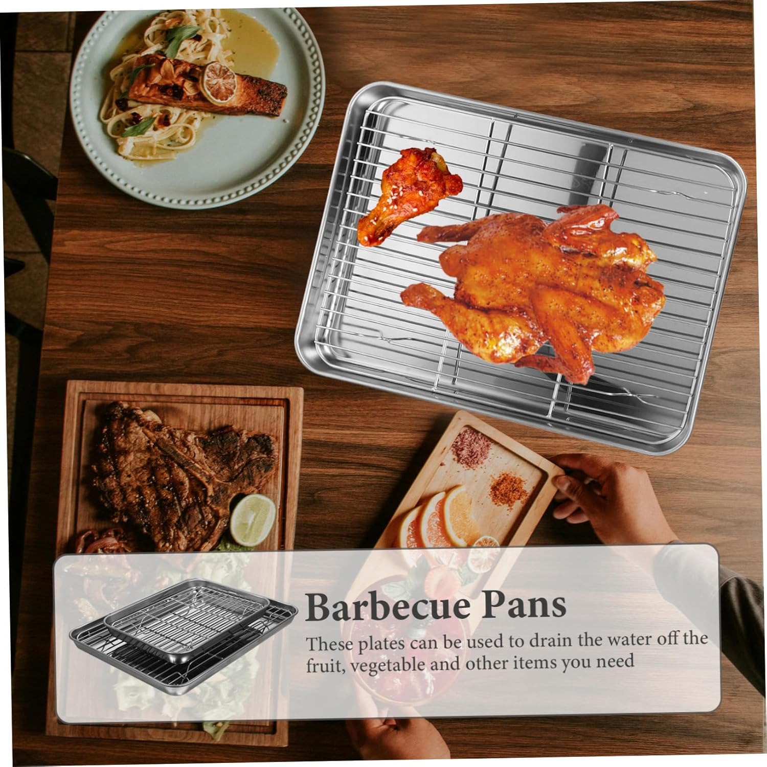 Cabilock 2pcs Draining Pan Wire Rack Includes Stainless Steel Baking Sheets Pizza Steel Baking Tray for Easy Cleanup