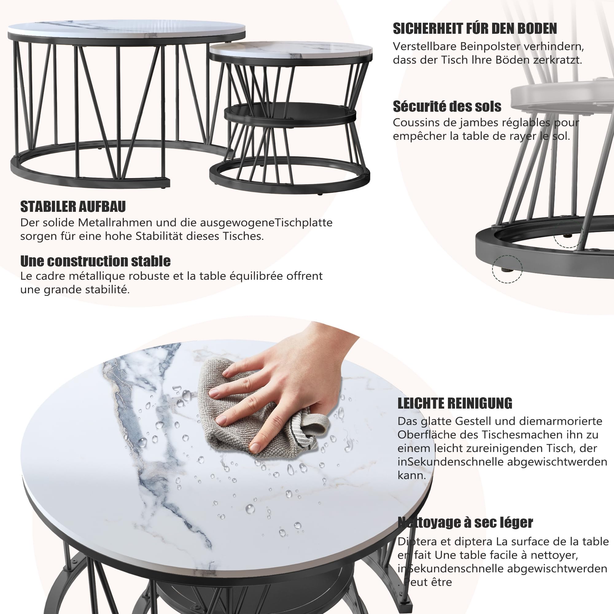 Set di 2 tavolini da caffè rotondi, moderni, per soggiorno, ufficio, casa, bar, hotel, con spazio per riporre oggetti