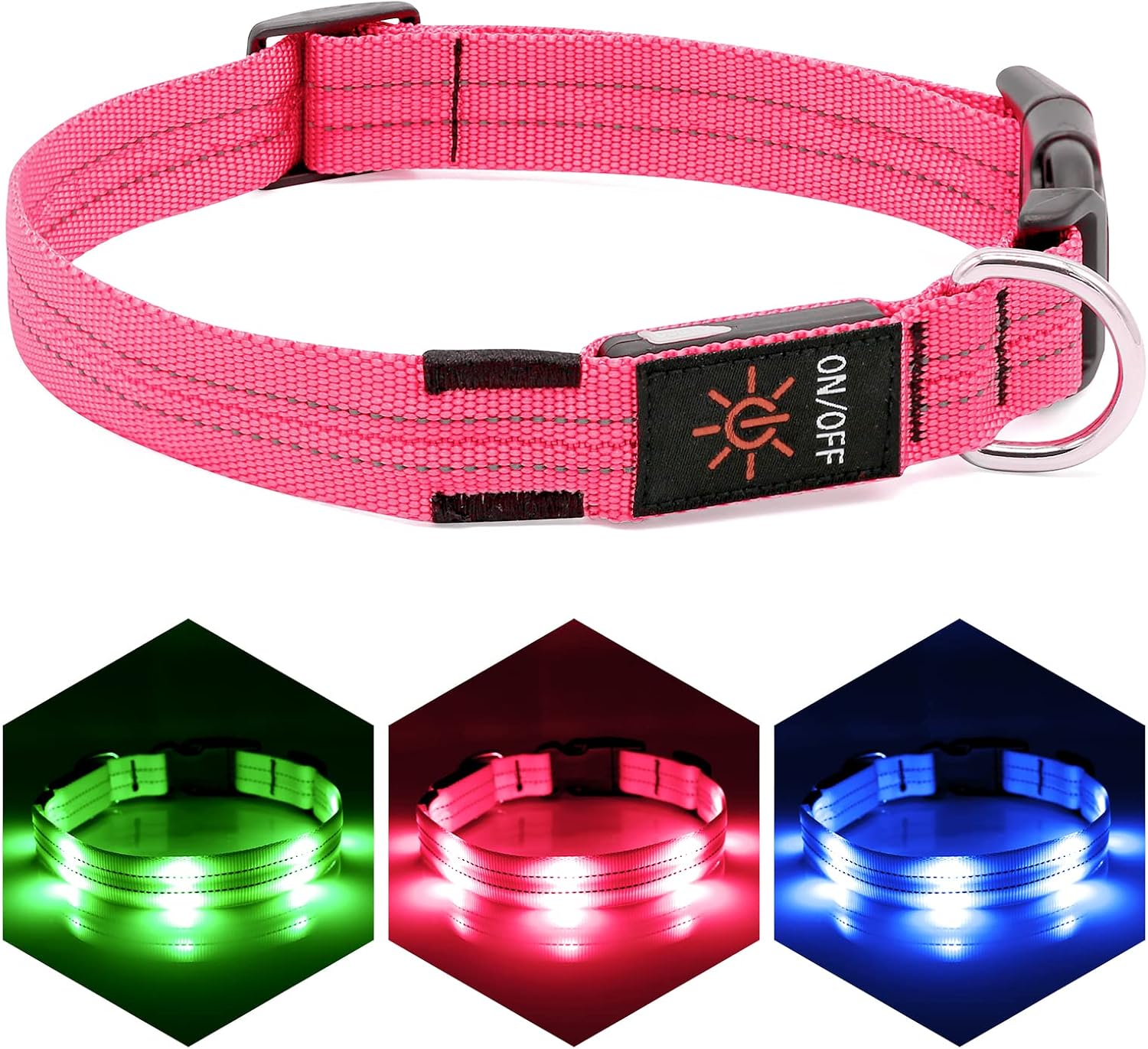 VIZPET Led Dog Collar, Rechargeable Light Up Collar, Waterproof Flashing Light Basic Dog Collars, Super Bright Night Safety (Pink, s)