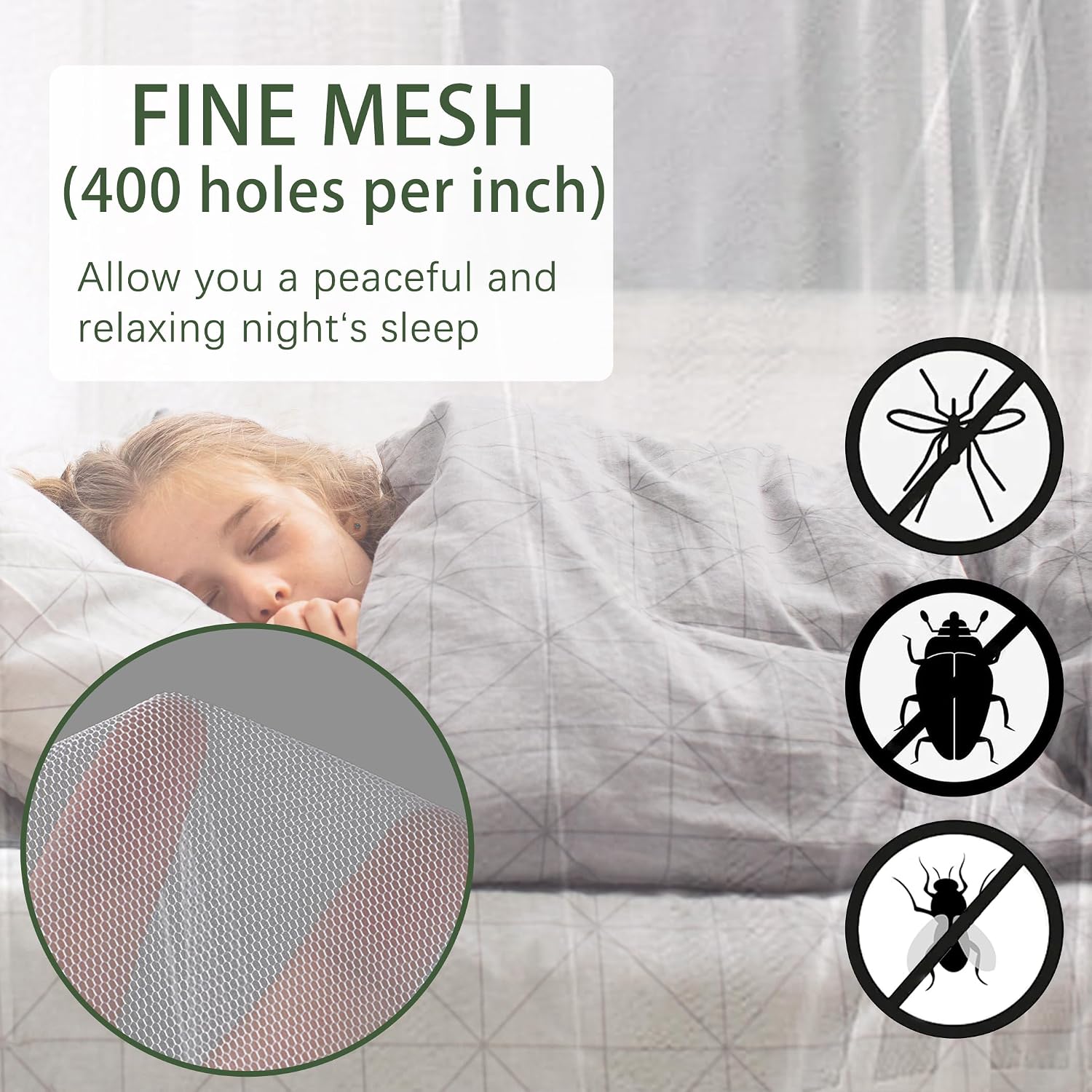 BUHUA Mosquito Net Bed Canopy, King Canopy Bed Curtains Queen Size from Ceiling, Dome Mosquito Netting Bed Tent Twin Girls Princess Canopy Bed Decor for Baby Crib, Kid Bed and Adult Beds, White