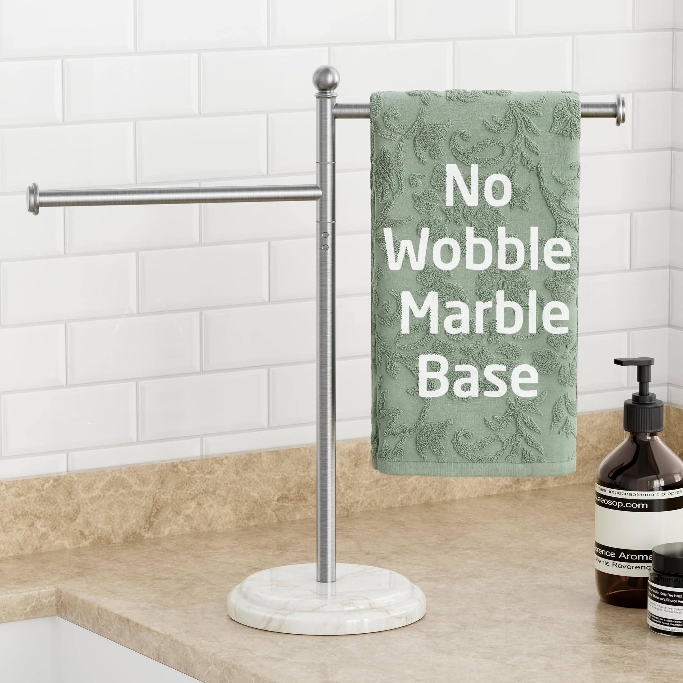 Photo 1 of KES Anti Wobble Hand Towel Holder Stand with Weighted Marble Base, F Shape Swivel Countertop Hand Towel Stand for Bathroom, Vanity, Kitchen, Rustproof 18/8 Stainless Steel Brushed Finish, BTH242-2