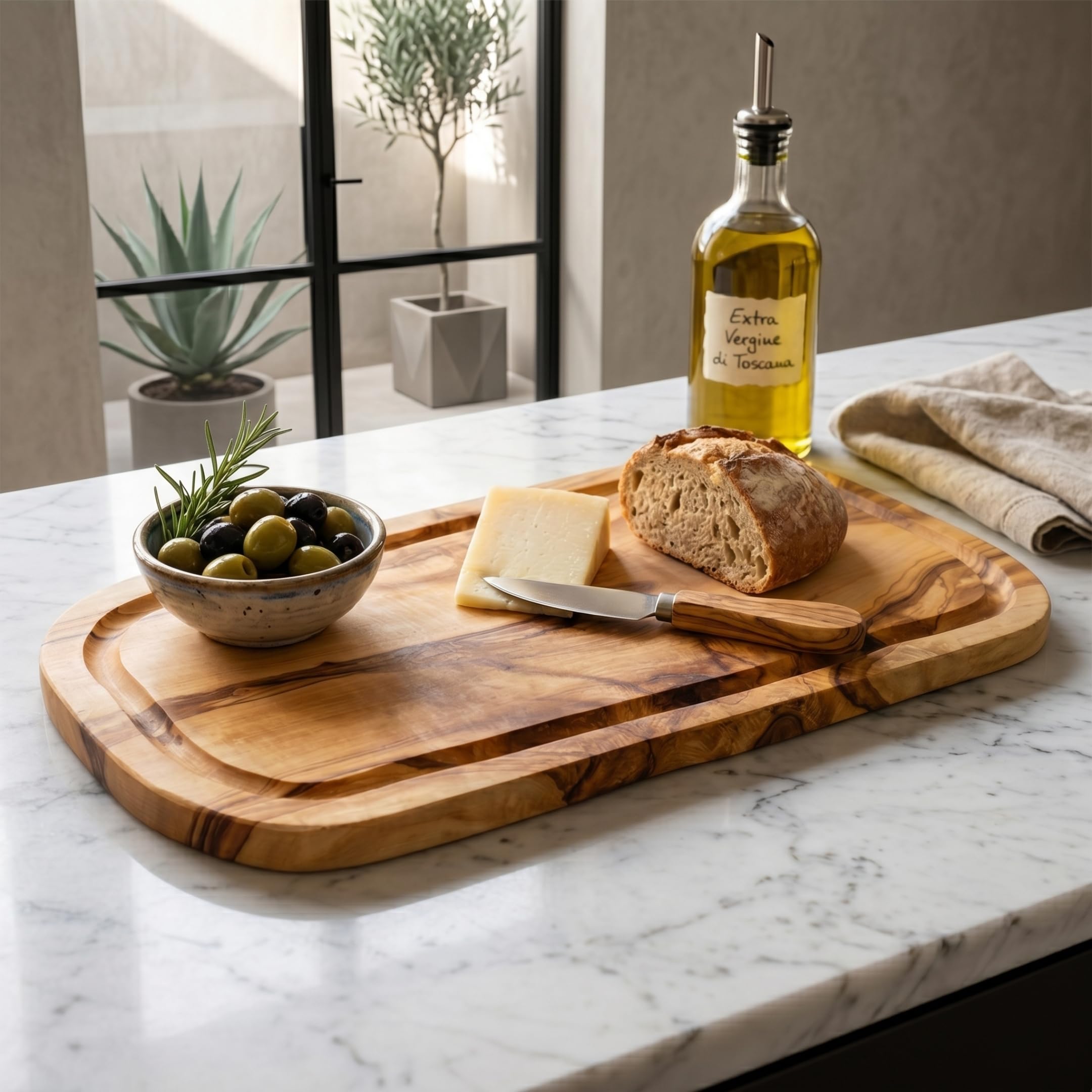 HOFMEISTER® Schneidebrett mit Saftrille, aus Olivenholz, 40 cm