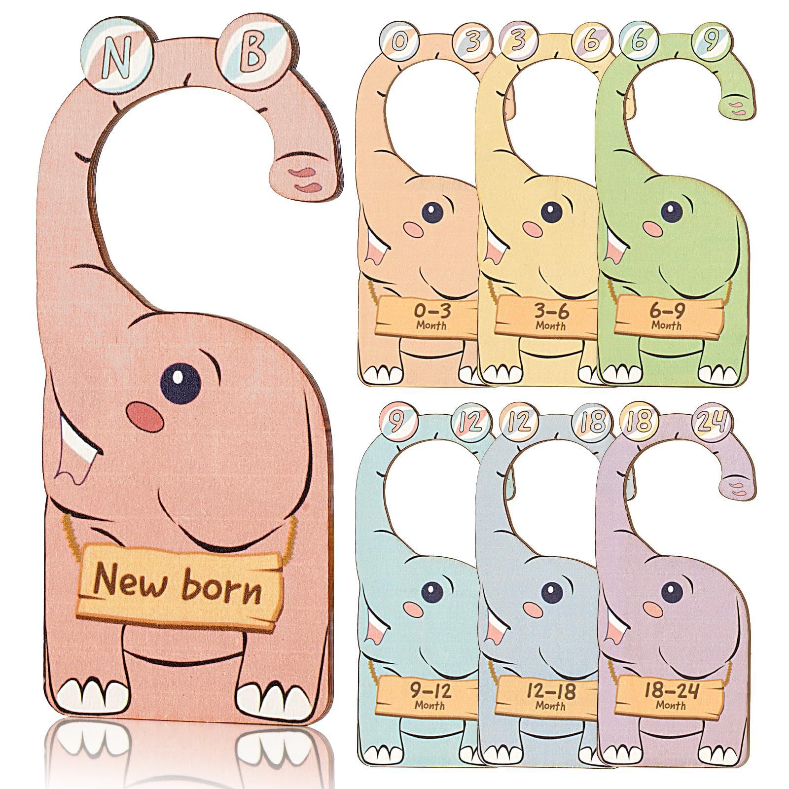 Divisorio per Armadio Bambini,7 Pezzi Separatori per Guardaroba in Legno Sicuri,Stile elefante, per Suddividere i Vestiti del Bambino 0-36 Mesi