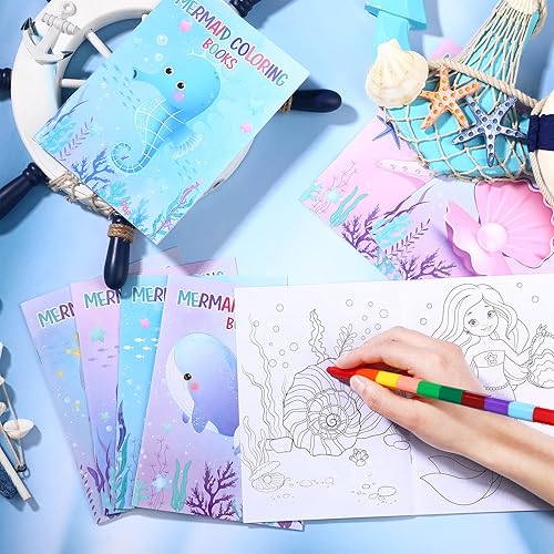 Miniatura 4 de Faccito 24 libros de sirena para colorear para niños a granel tema de sirena actividades recuerdos de fiesta bajo el mar cumpleaños mini libros para