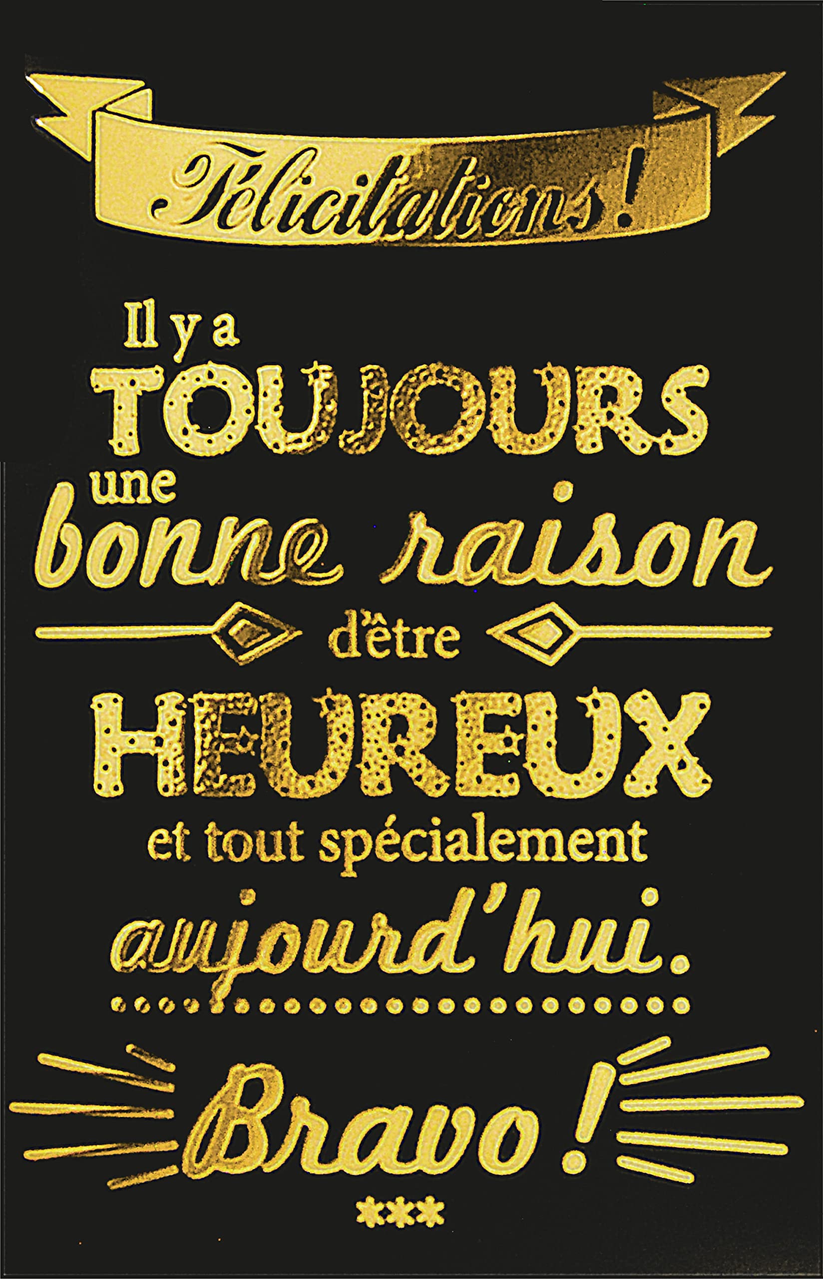 Carte de félicitations texte heureux avec dorure Format 12 x 17,5 cm + Enveloppe Blanc