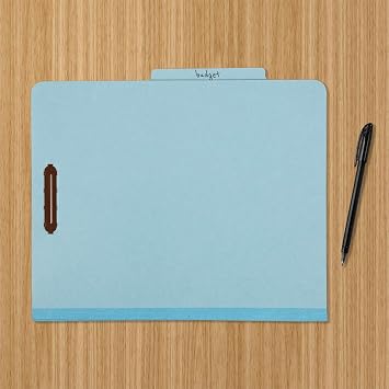 Amazon Basics Classification Folder with Prongs, 100% Recycled, 2 Dividers, 2 Embedded Fasteners, Letter Size, for Documents Organization, Light Blue, 10 Count