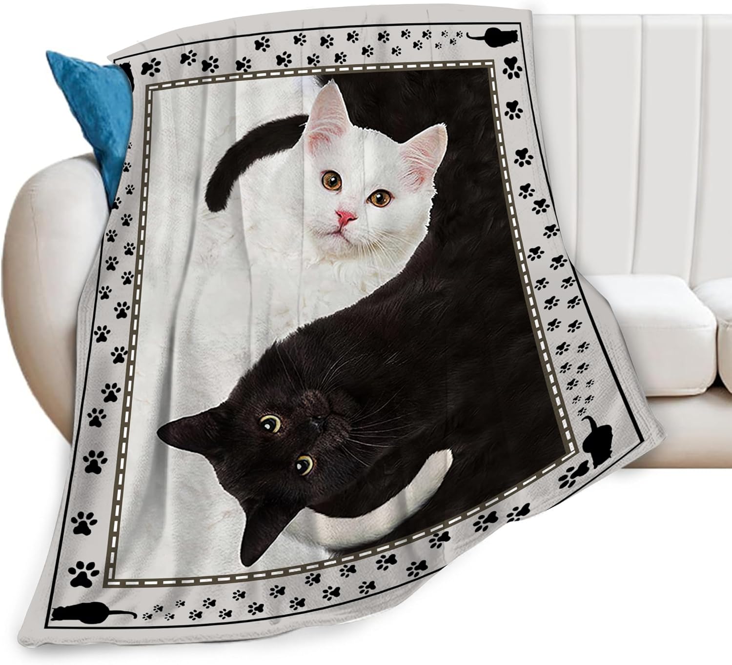 Cat Blanket Black and White Throw Blanket Soft Fleece Flannel Bedding Cats Gifts for Men Boys Women Girls Lovers Adults Stuff Plush for Couch Sofa Bed Room Decor 40"X50"