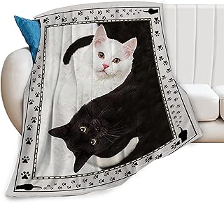 Cat Blanket and Throws Black and White Cat Lover Gifts Throw Blankets Cat Decor Soft Cozy Fleece Plush Warm Flannel Bedding Blanket for Girls Kids Adults Couch Travel 40