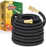 Flexi Hose Jardin extensible Hose, Léger & Jardin flexible sans évier Hose, Raccords en laiton massif de 3/4 pouces et double latex, 75 Ft Noir