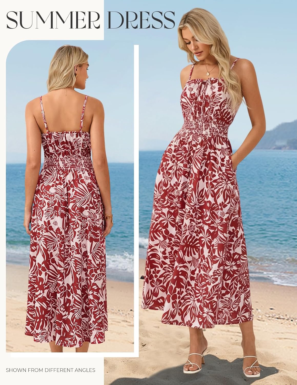 GRACE KARIN Womens Summer Clothes 2026 Boho Floral Maxi Long Dresses Spaghetti Straps Casual Beach Sundress with Pockets - Image 4