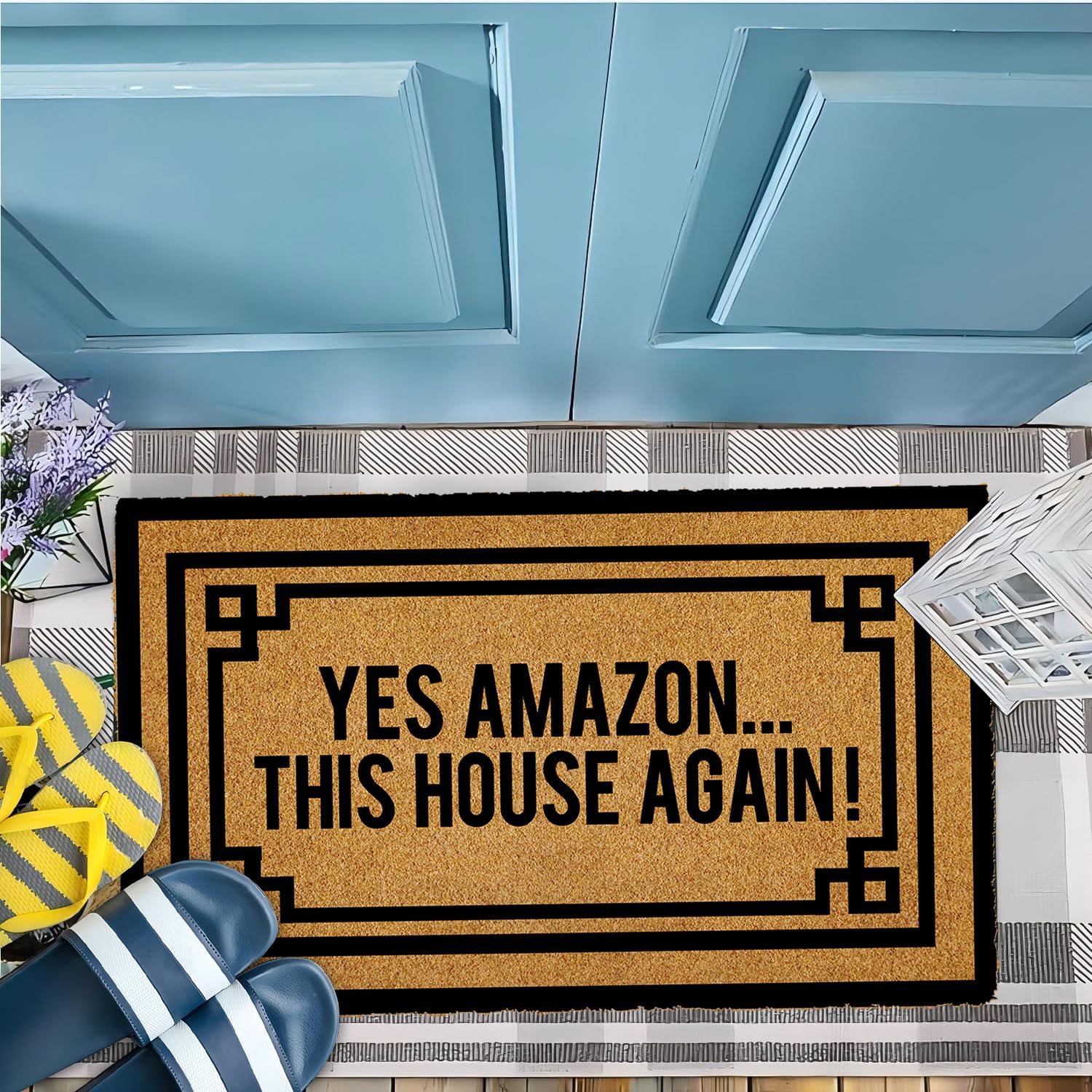 Yes This House Again Faux Coir Felt Outdoor Funny Welcome Mats for Front Door Mat Cute with Rubber Backing, 23.6" x 15.7" Size Funny Welcome Mat Funny