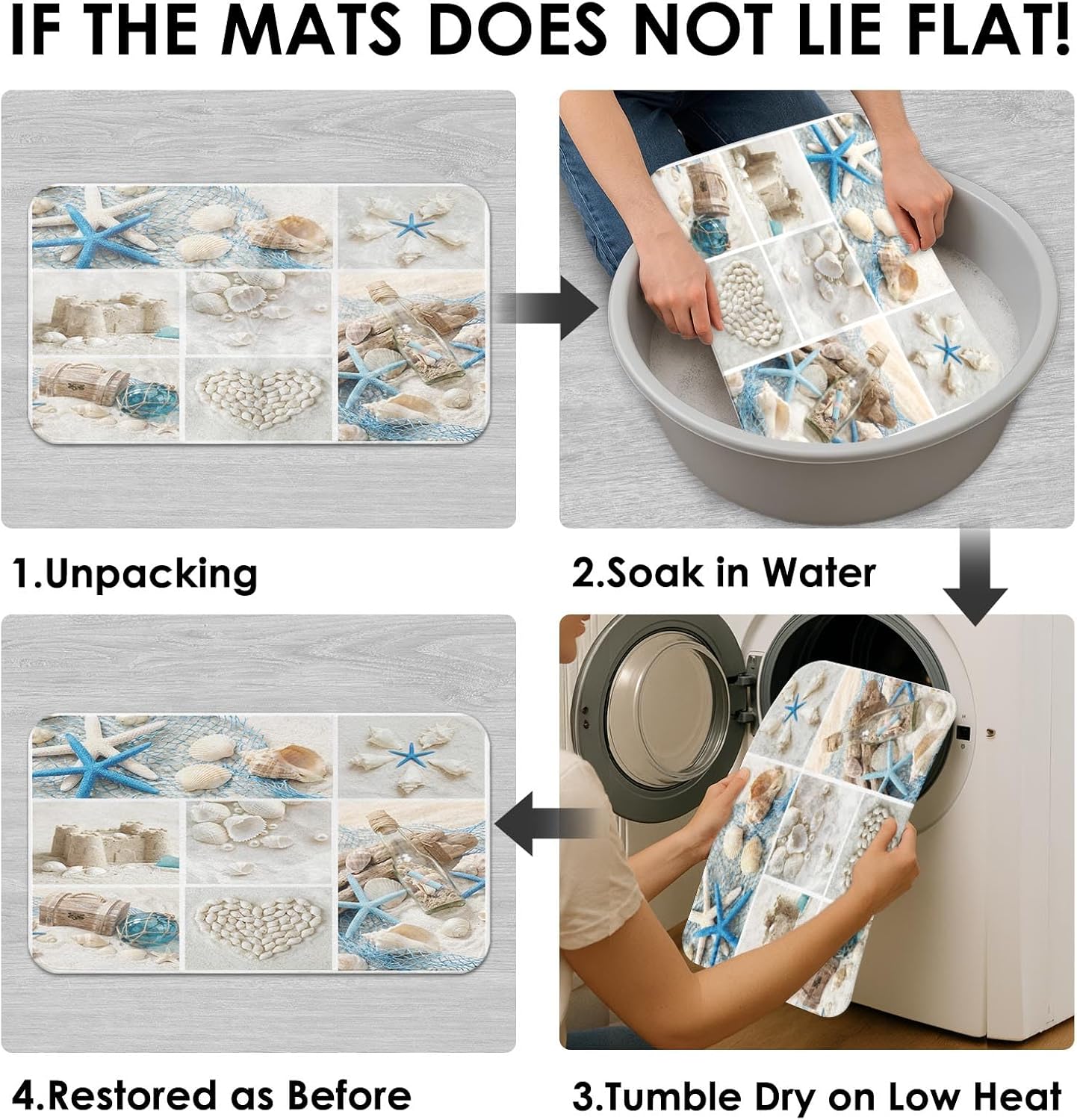Britimes 4 Piece Shower Curtain Sets, with 12 Hooks, Beach Summer Seashells Sea Shell with Non-Slip Rugs, Toilet Lid Cover and Bath Mat for Bathroom Decor Set, 72" x 72"