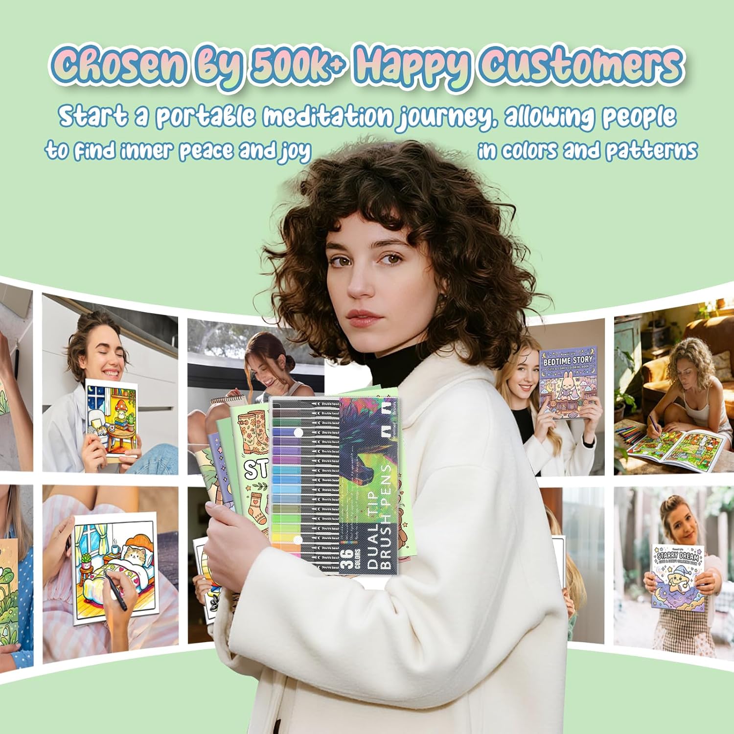 4Pcs Bold and Easy Cozy Coloring Book, Coloring Books for Adults Relaxation with 36 Color Markers, Saddle Stitch Double-Sided Design Include 128 Simple and Featuring Cute Patterns, Mindfulness Gifts